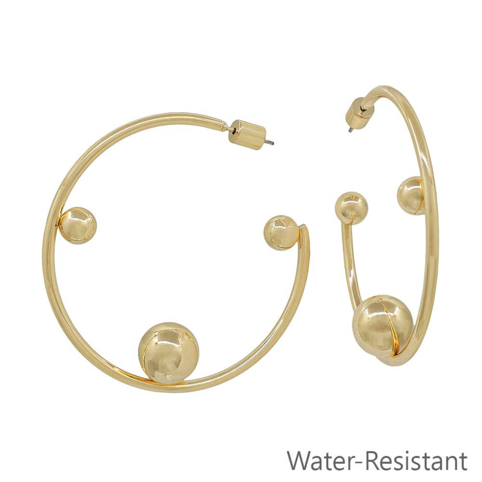 Water-Resistant 2" Gold Metal Hoop Earrings with 3 Beaded Accents