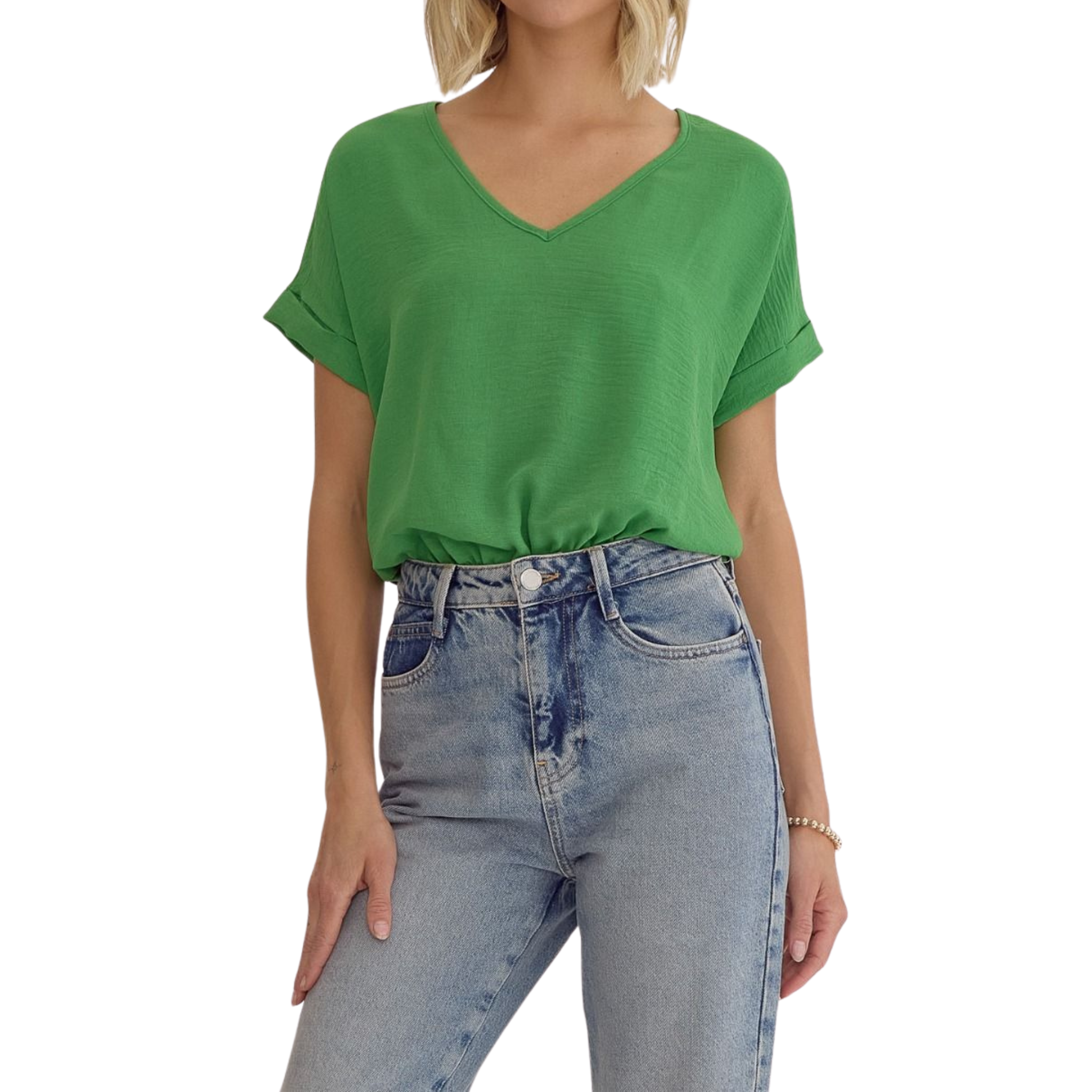 Women's V-Neck Short Sleeve Bodysuit | Green