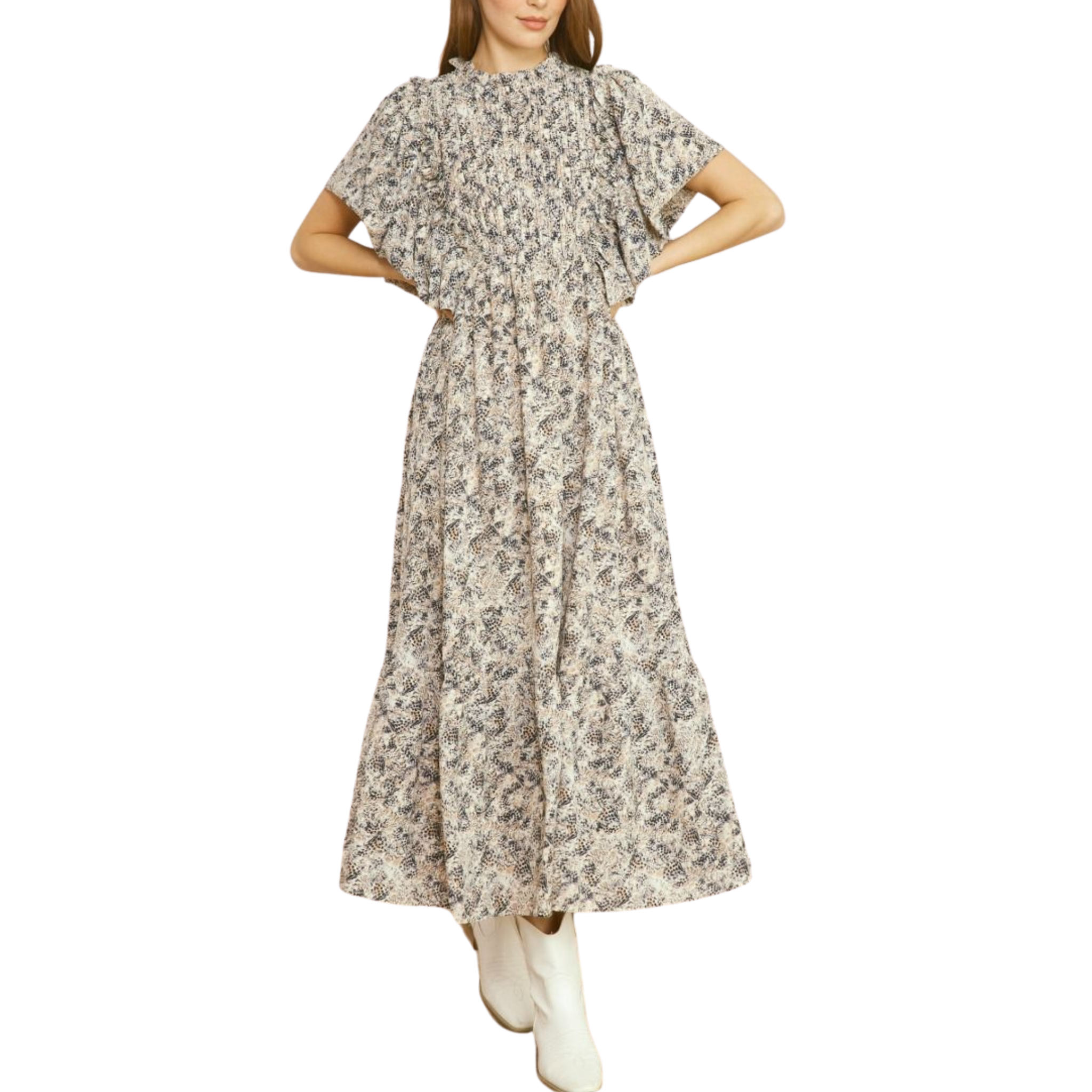 Printed Short Sleeve Maxi Dress