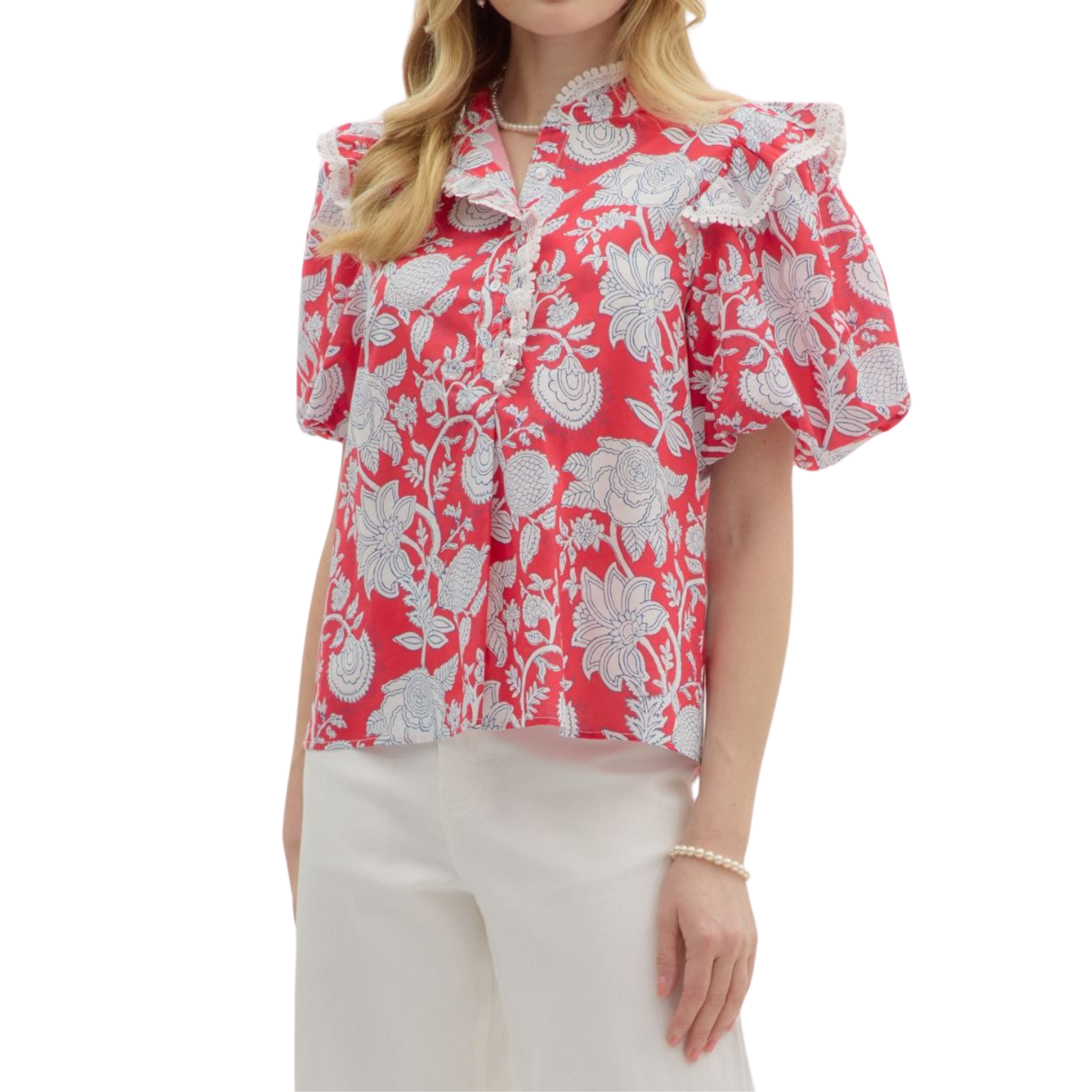 Paisley Print Bubble Sleeve Pullover Top