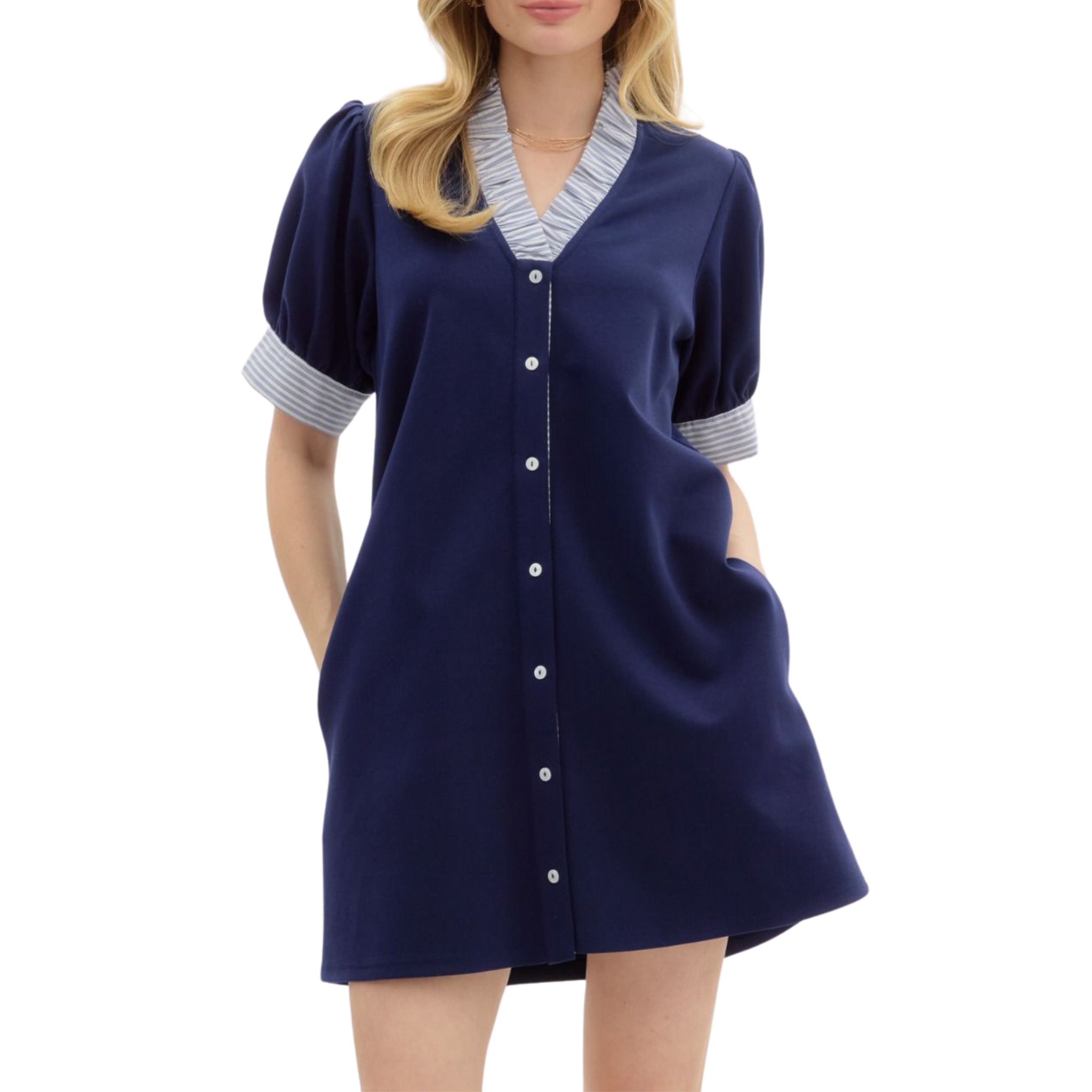 Solid Puff Sleeve Mini Dress
