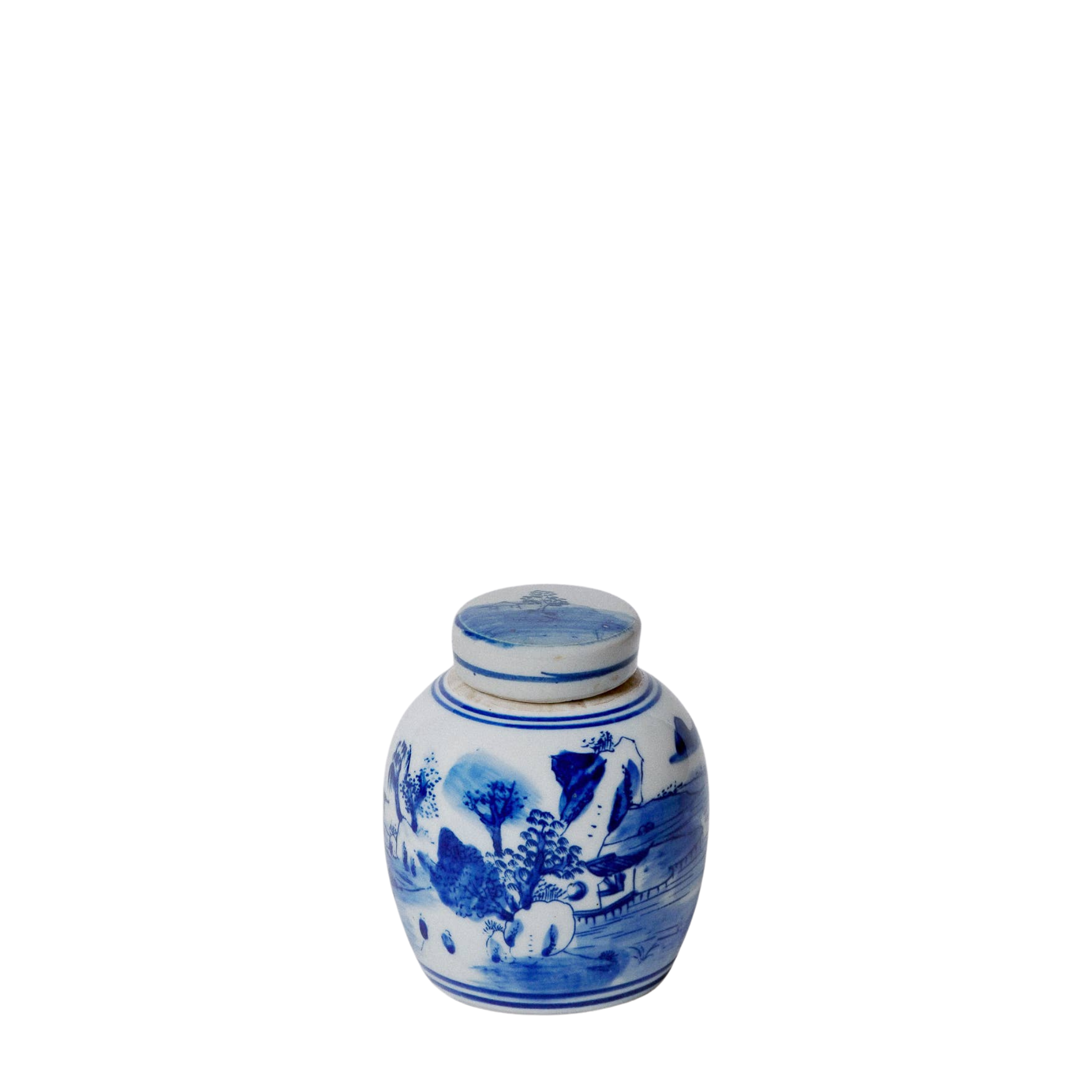 Blue and White Porcelain Mini Landscape Round Storage Jar