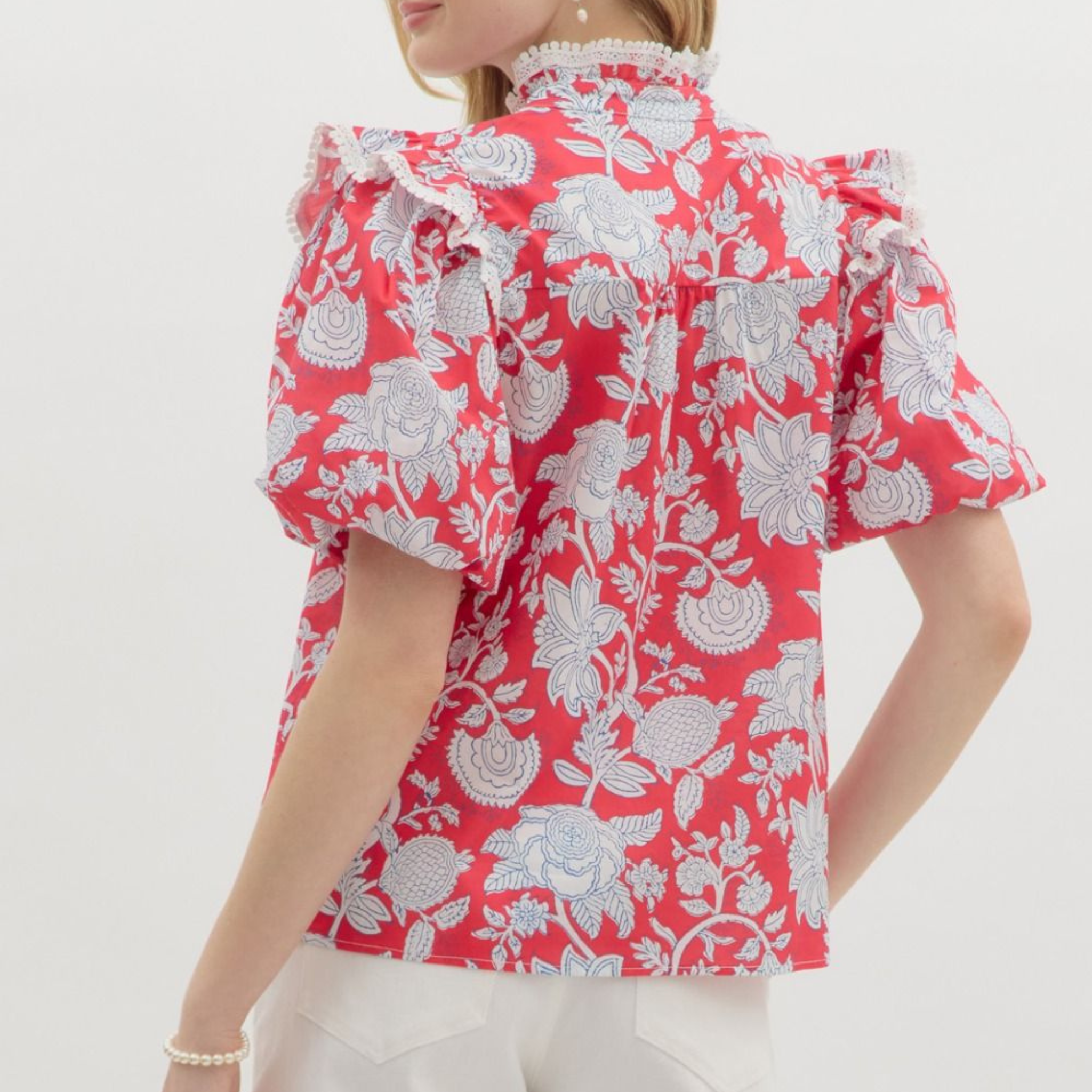 Paisley Print Bubble Sleeve Pullover Top