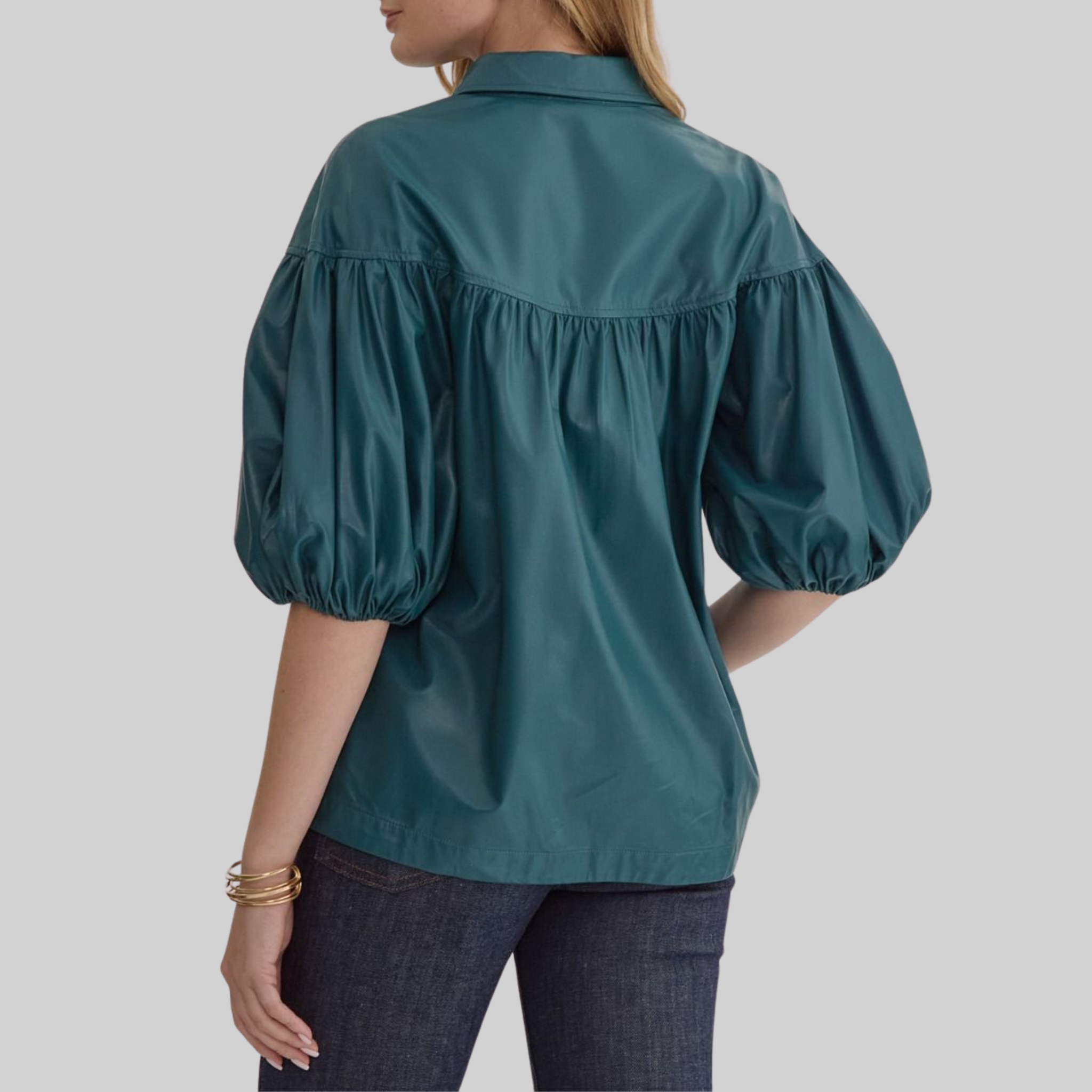 Faux Leather Button-Down Top
