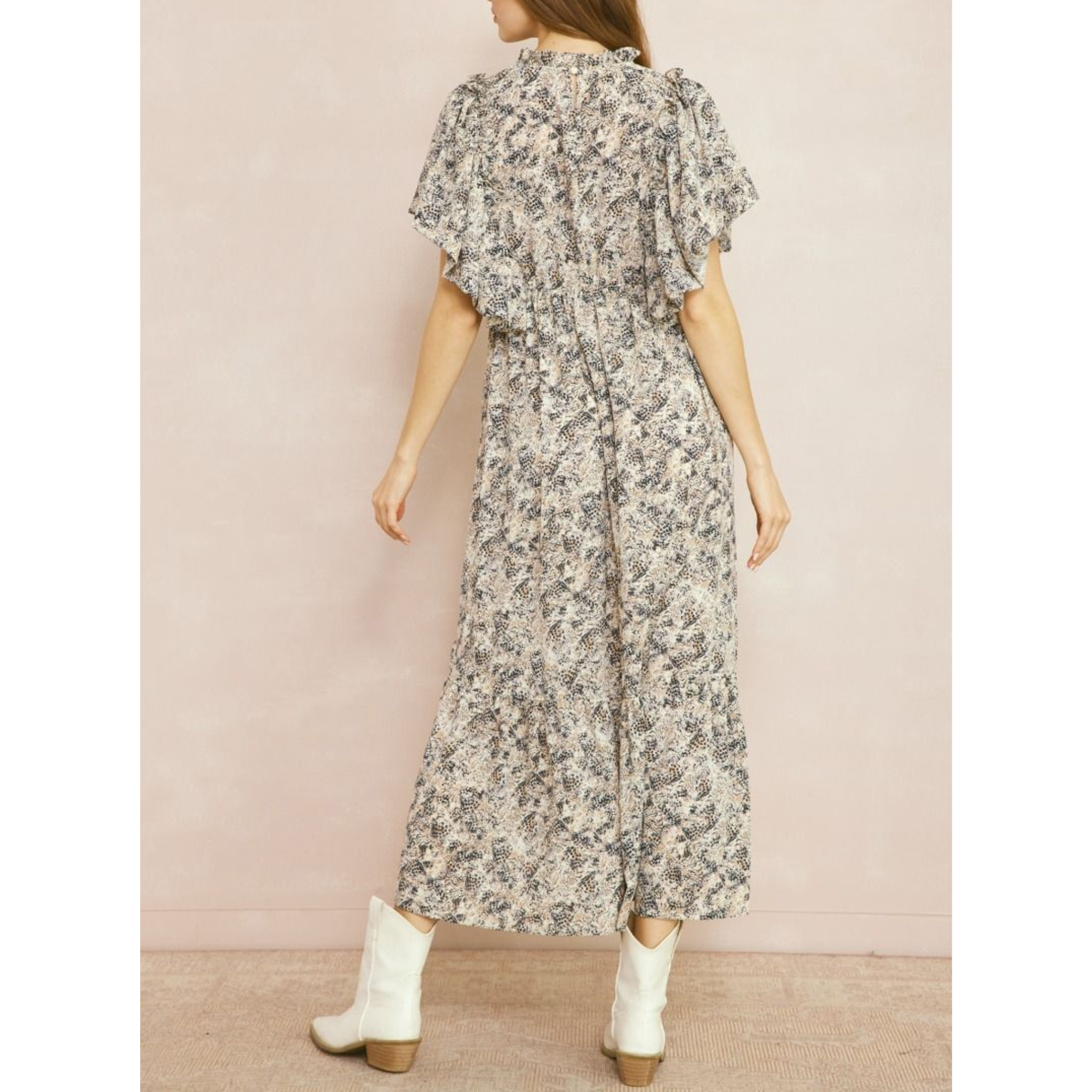 Printed Short Sleeve Maxi Dress