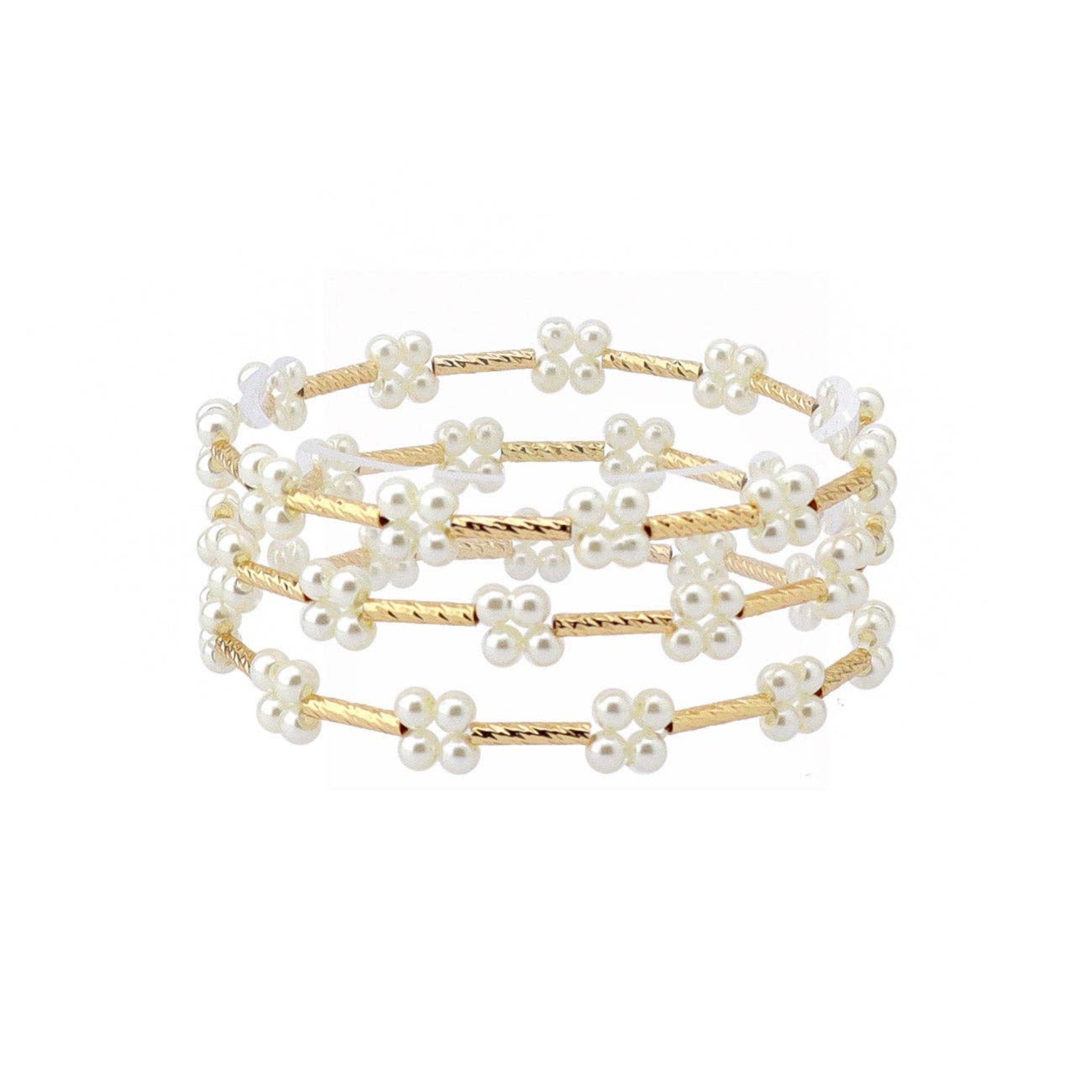 Gold Bar with Pearl Clusters Stretch Bracelets | Set Of 3