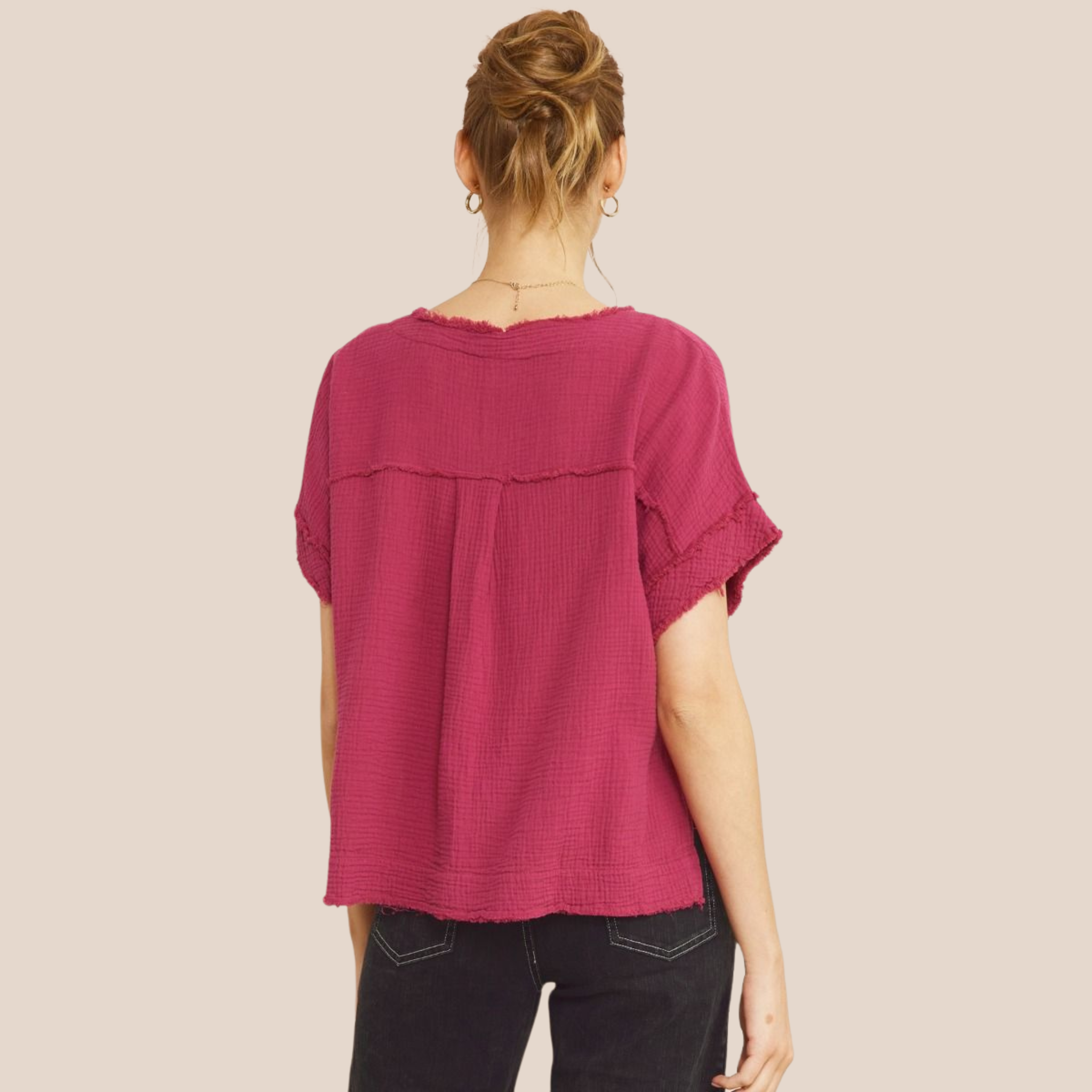 Solid Textured Hi-Lo Short Sleeve Top