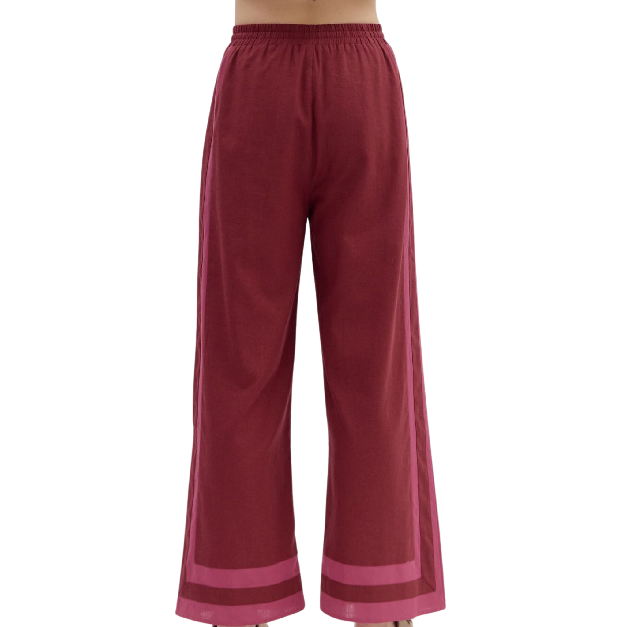 Contrast Trim Wide Leg Pants | Burgundy