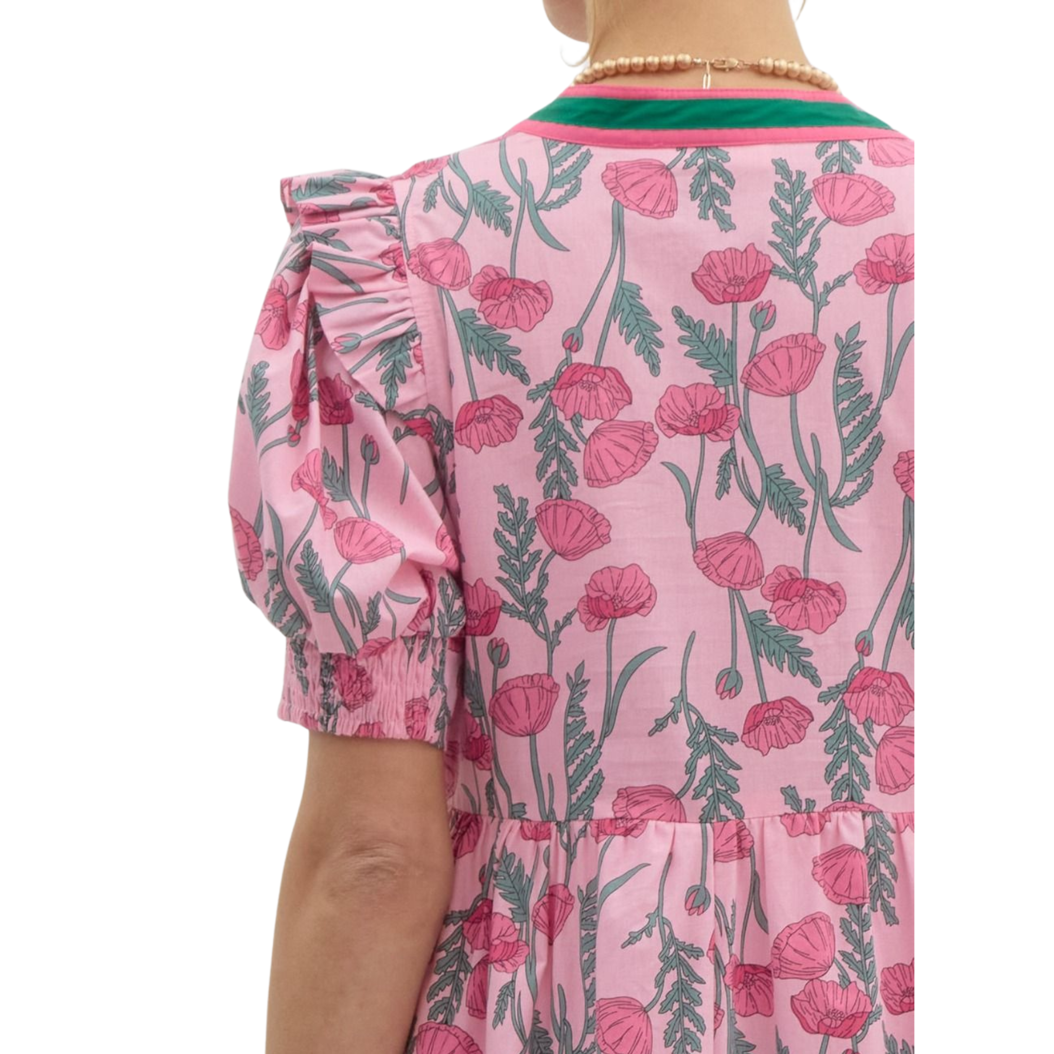 Floral Puff Sleeve Midi Dress | Pink