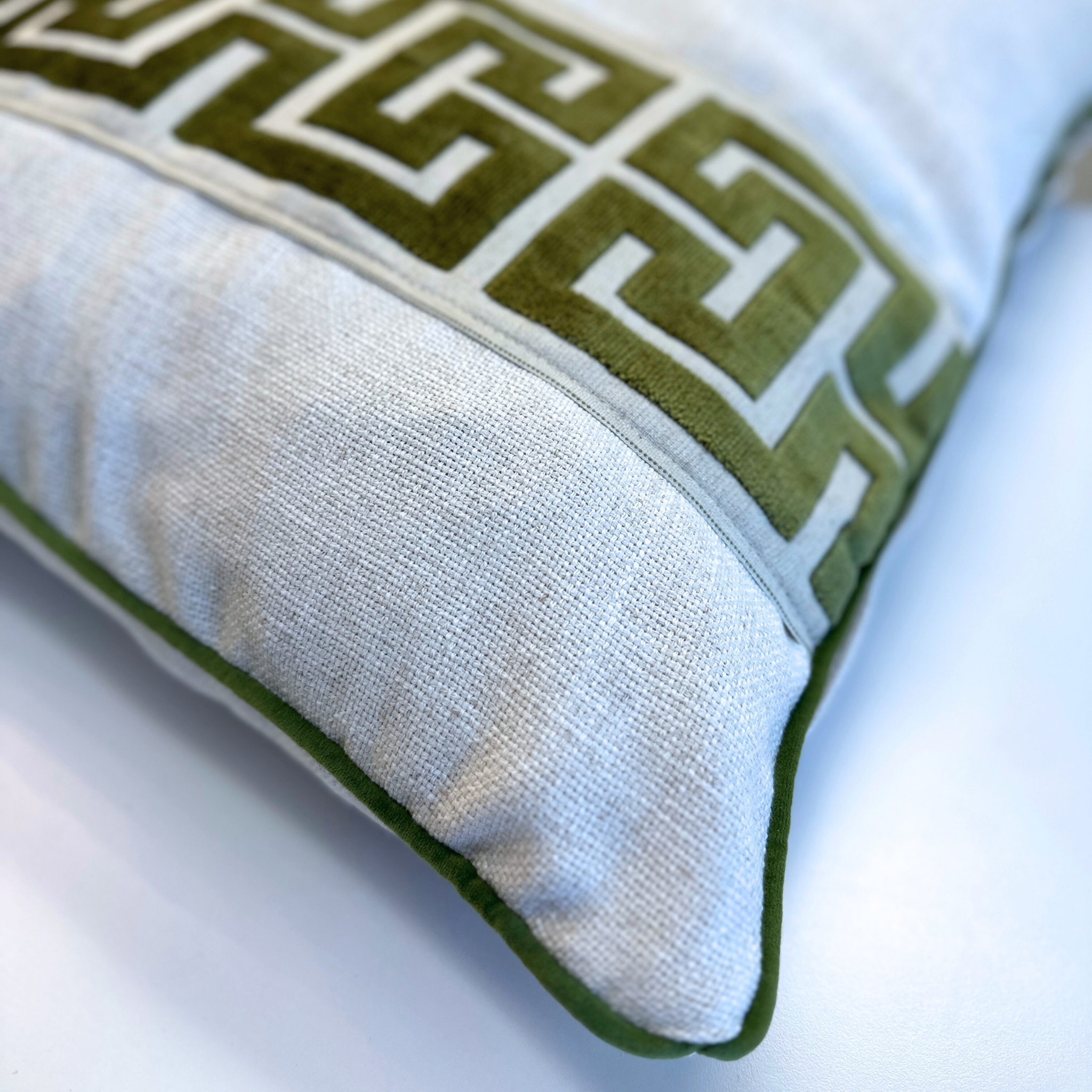 King Euro Pillow with Green Greek Key | 26"x35"