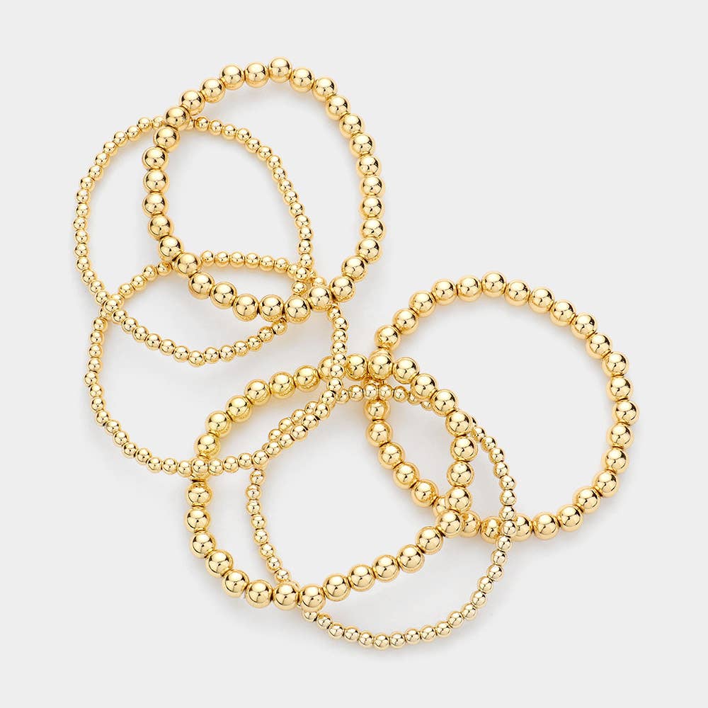 Gold Metal Ball Stretch Bracelets | Set of 6