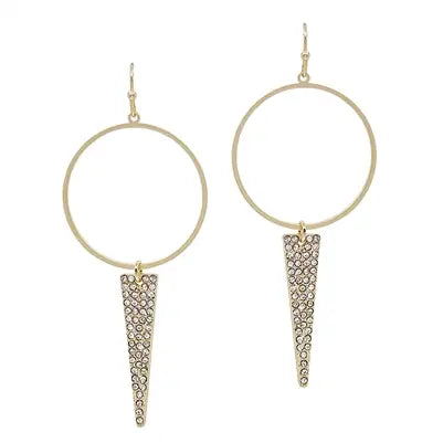 Gold Hoop With Rhinestone Triangle Drop Earrings