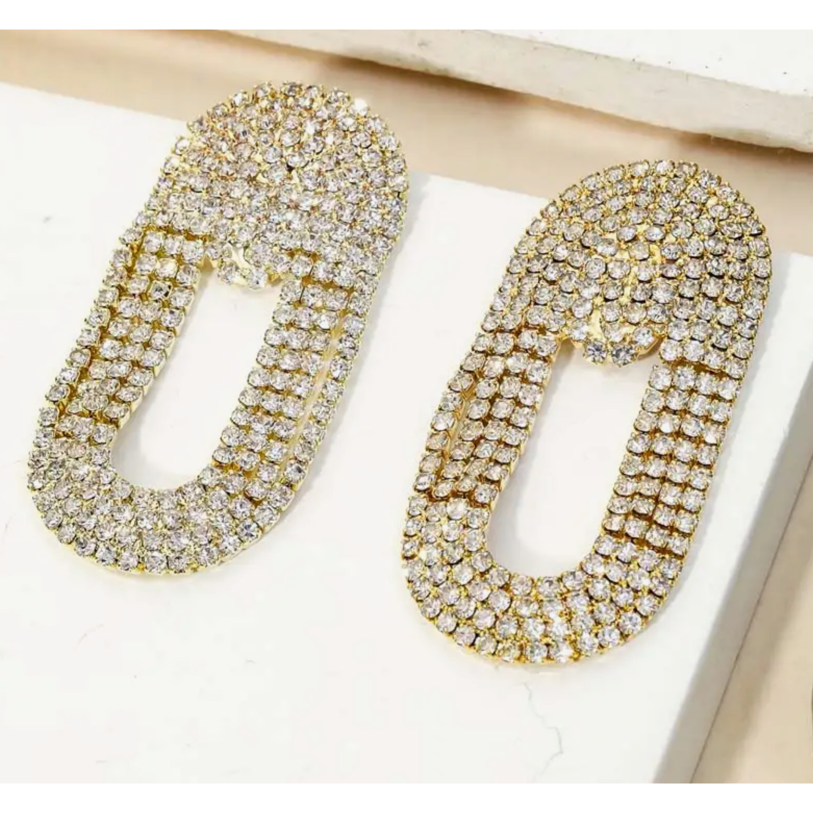 Pave Oval Arch Rhinestone Earrings