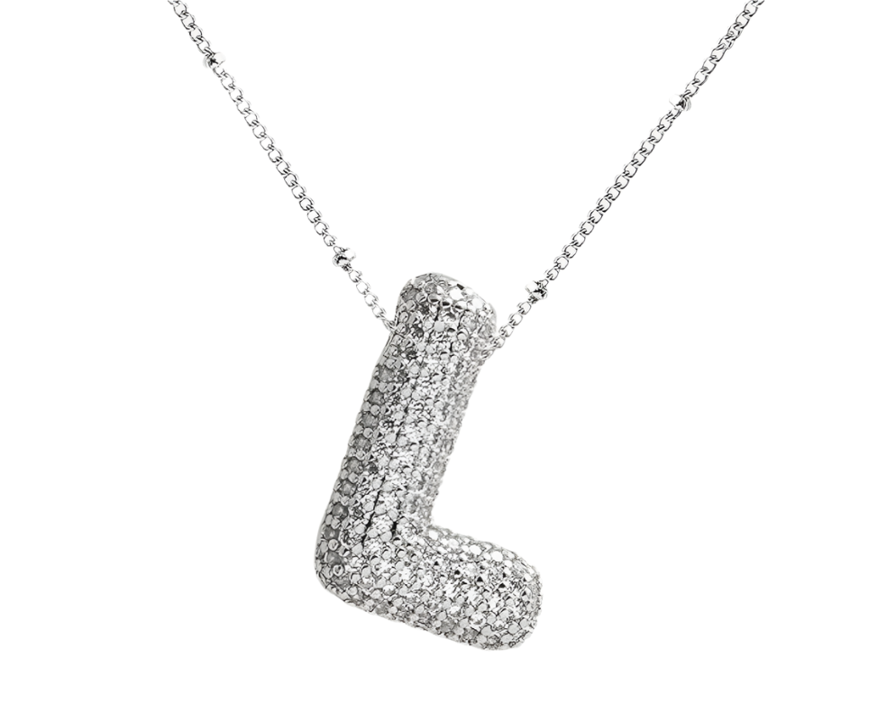 Bubble Pave Initial Necklace In Silver | L