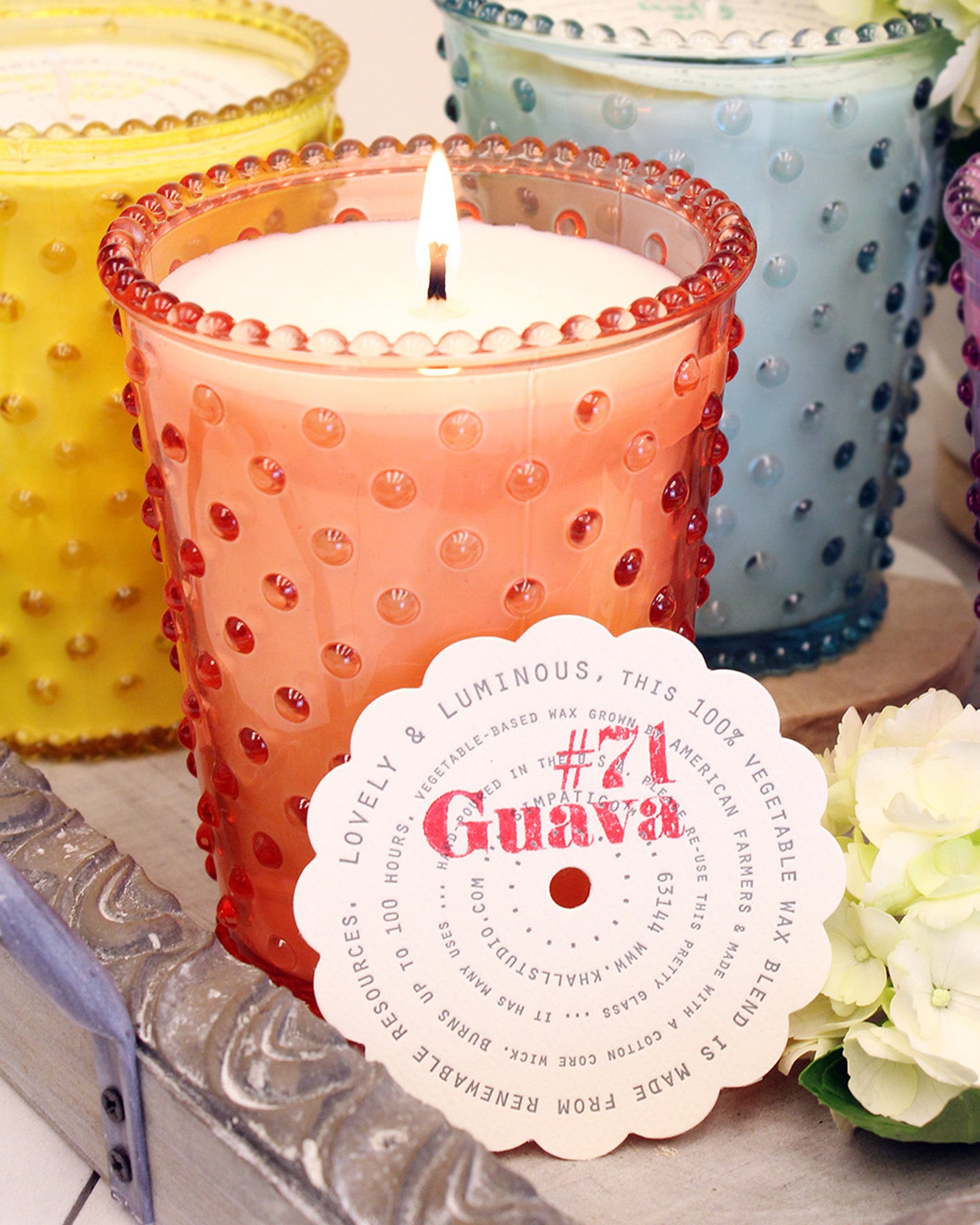 Guava Hobnail Glass Candle | 16 oz