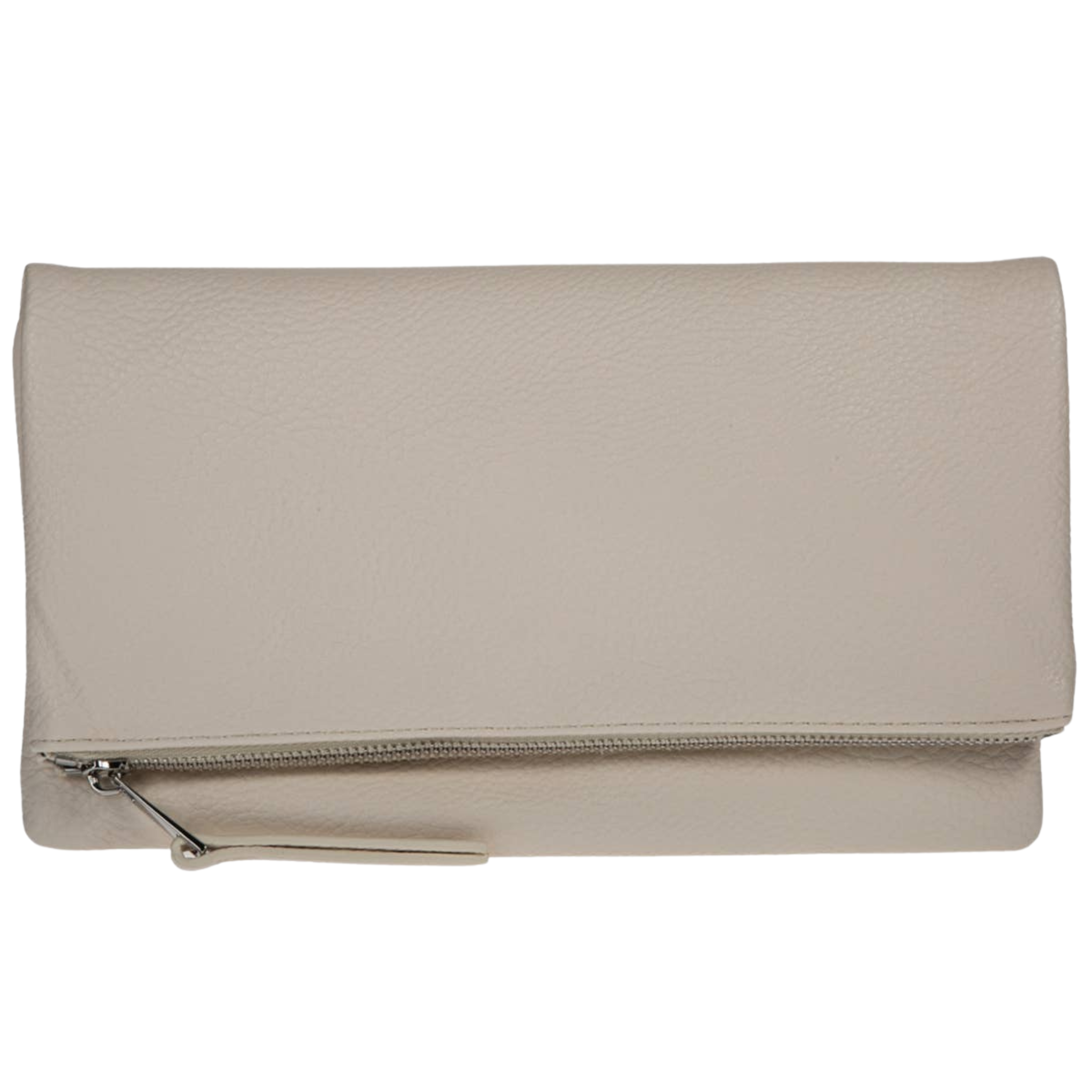 Women's Vegan Leather Zipper Foldover Clutch | Beige