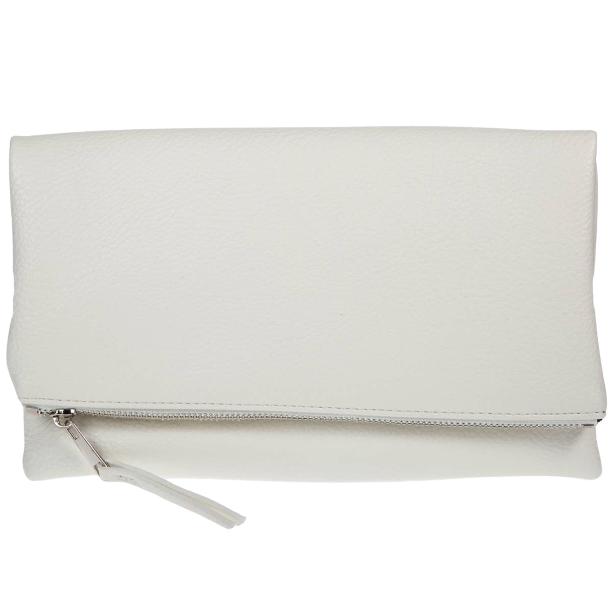 Women's Vegan Leather Zipper Foldover Clutch | White