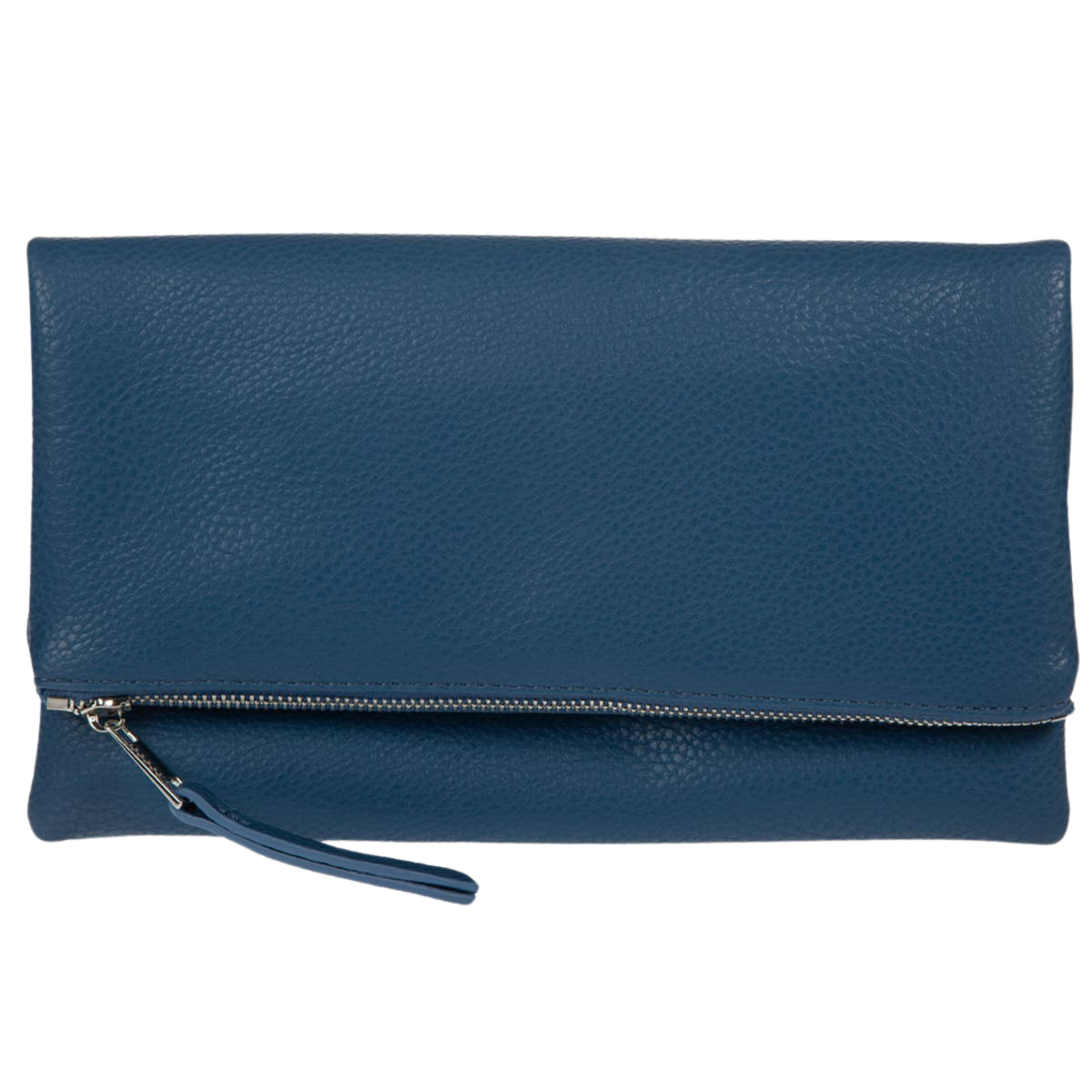 Women's Vegan Leather Zipper Foldover Clutch | Blue