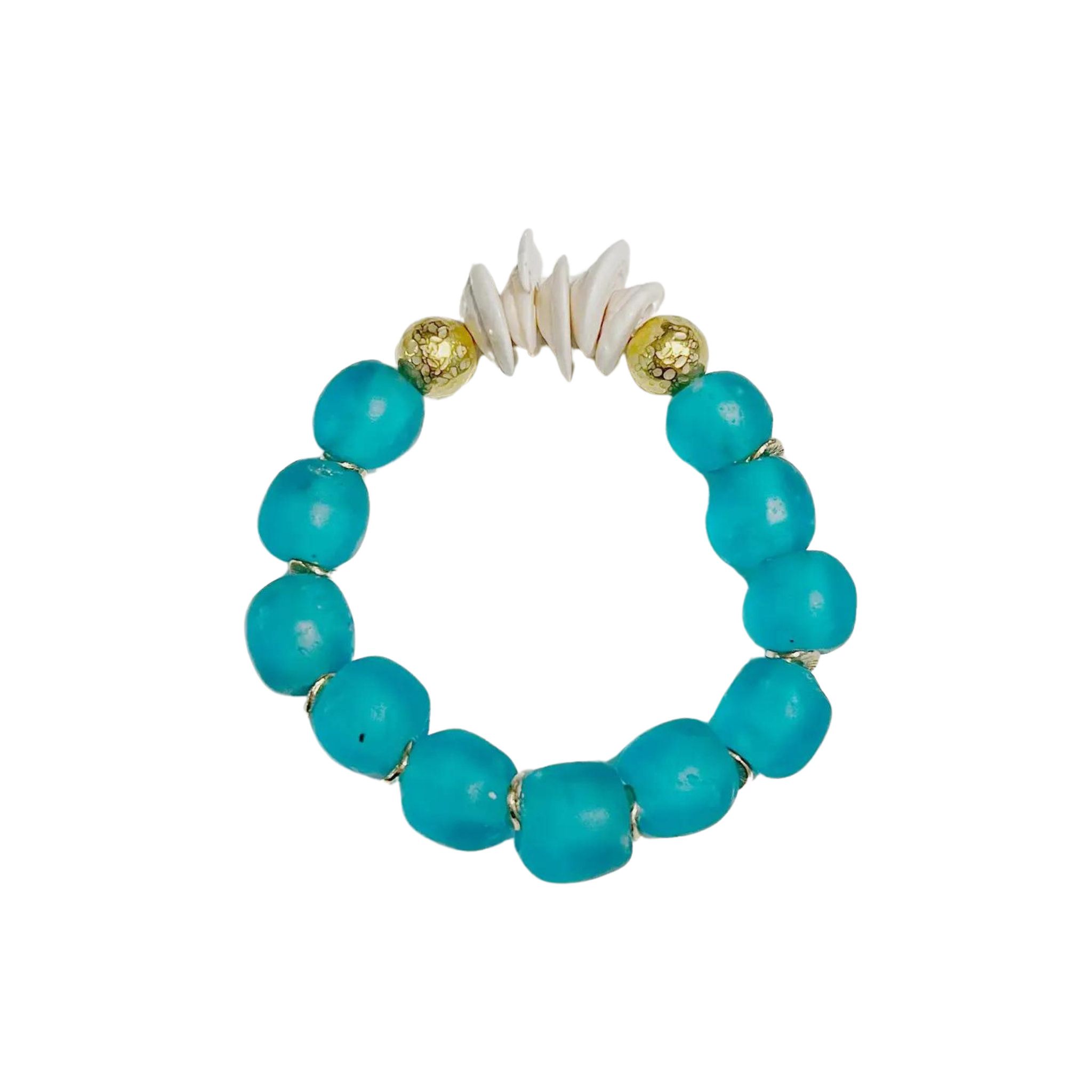 Natural Shell & Recycled Glass Bead Stretch Bracelet - Blue