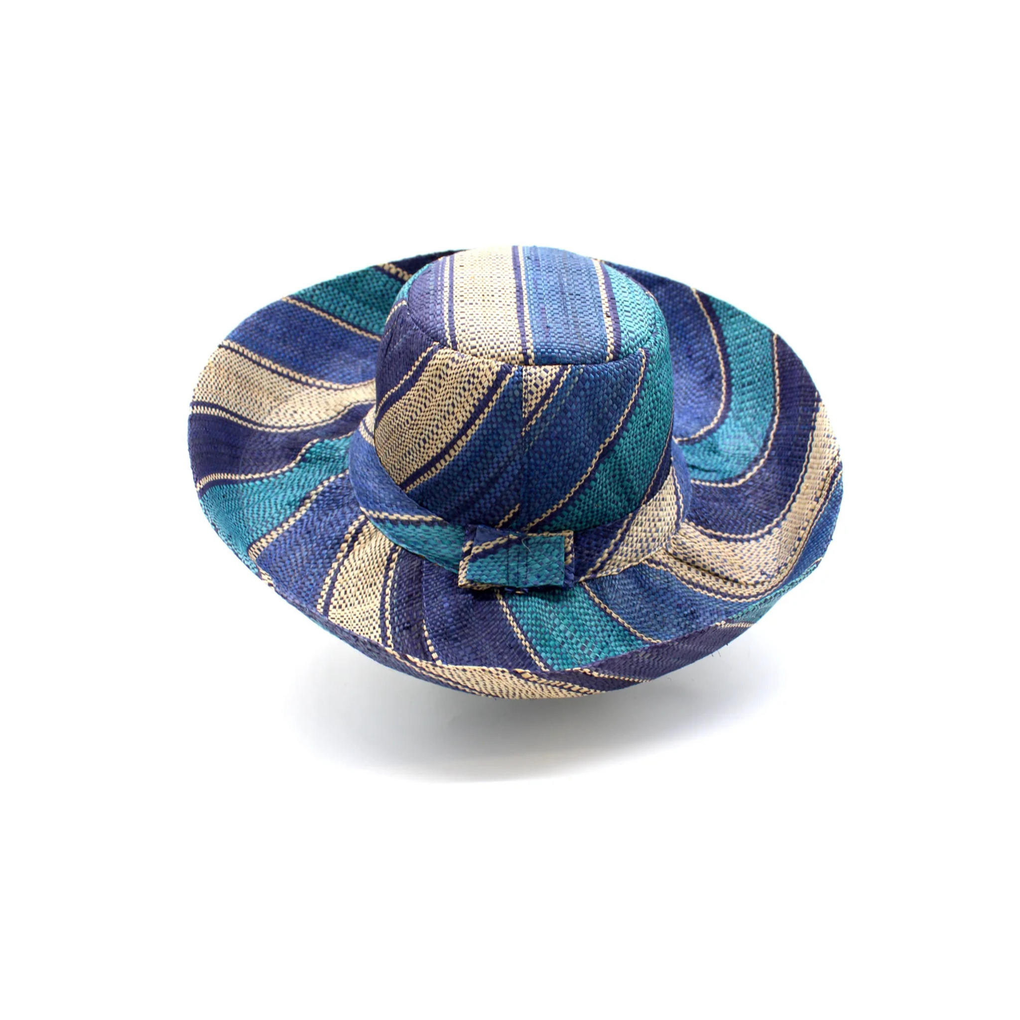 Monica 5" Wide Brim Stripe Packable Straw Sun Hat: Blue Swirl