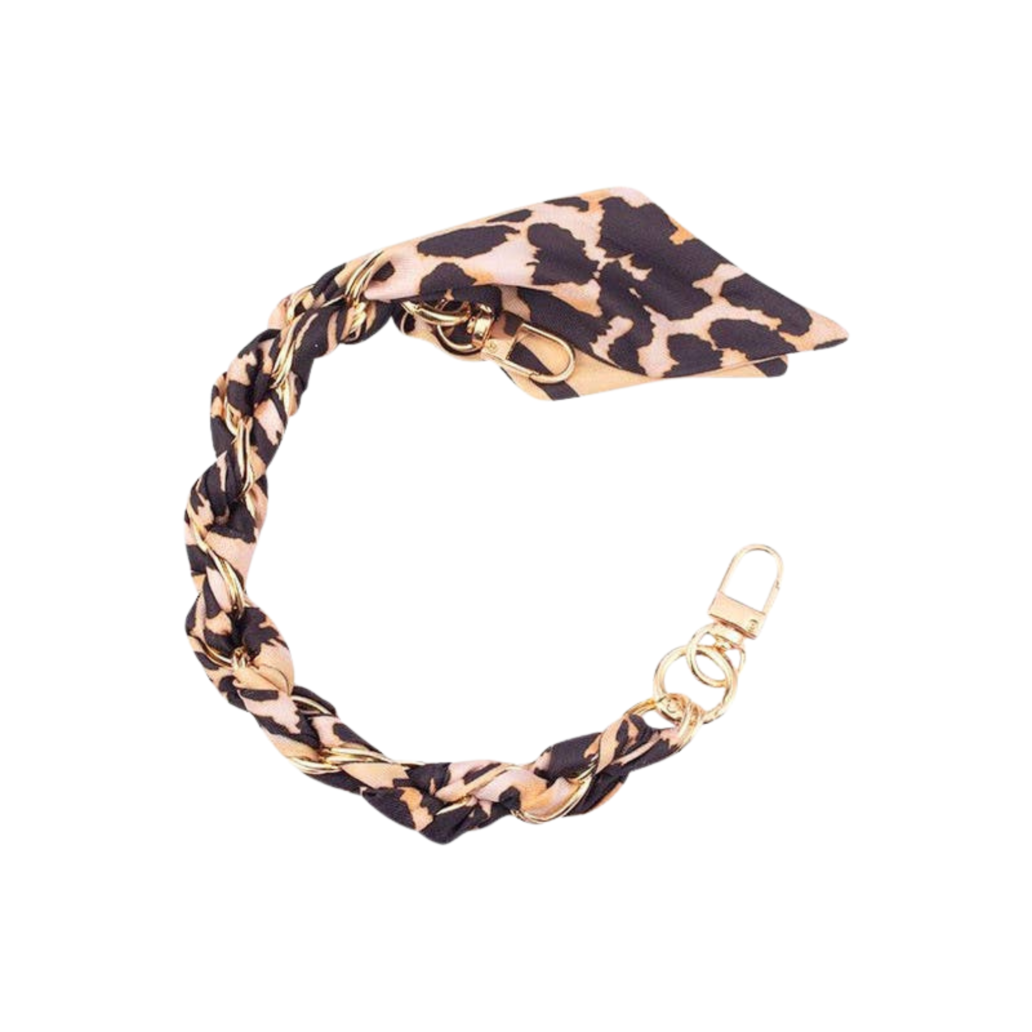 Gold Phone Chain with Scarf Leopard – Short: Brown