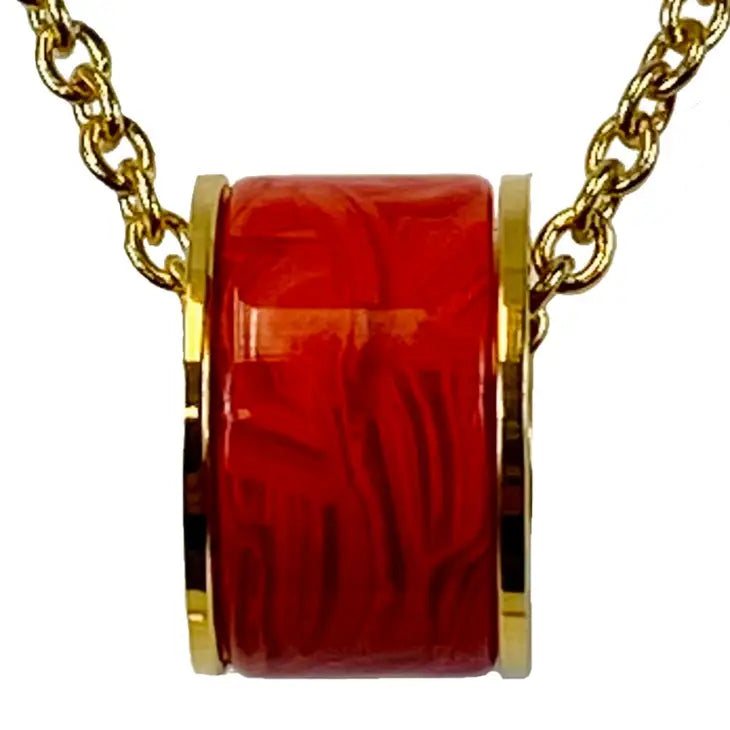 Light Red & Goldtone Tube Pendant Necklace
