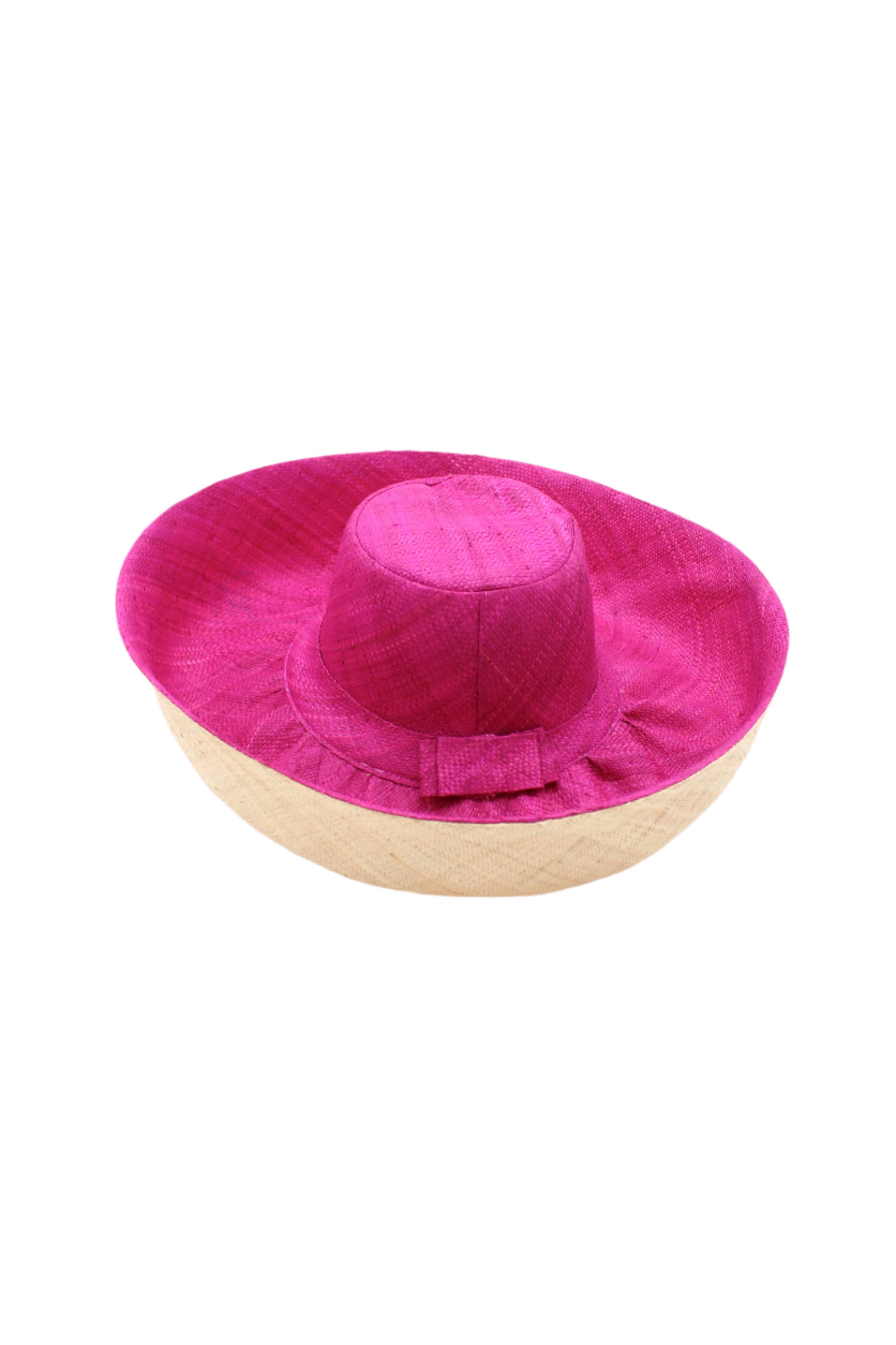 Monica Two Tone Packable Straw Sun Hat | Fuchsia