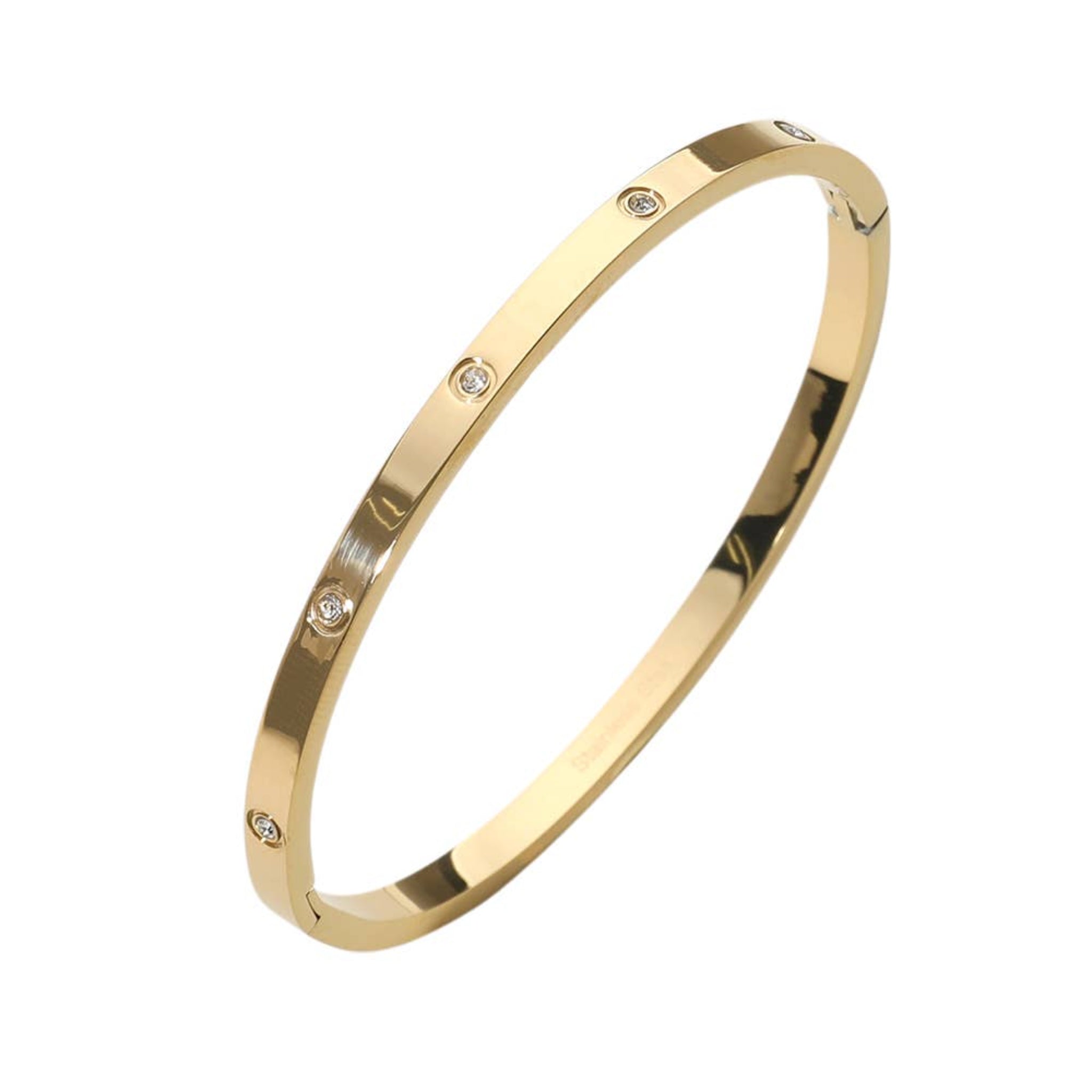 Stainless Steel Stone Paved Hinged Bangle Bracelet | Gold