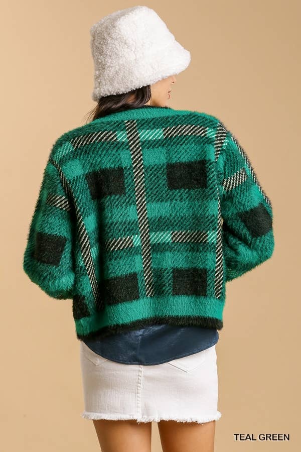 Taylor Plaid Fuzzy Knit Cardigan