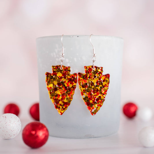 Medium Red & Gold Confetti Arrowhead Dangles Kansas City