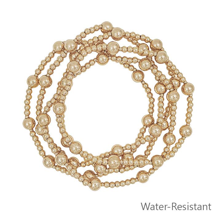 Water-Resistant Gold Beaded Stretch Bracelet Set | Set of 5