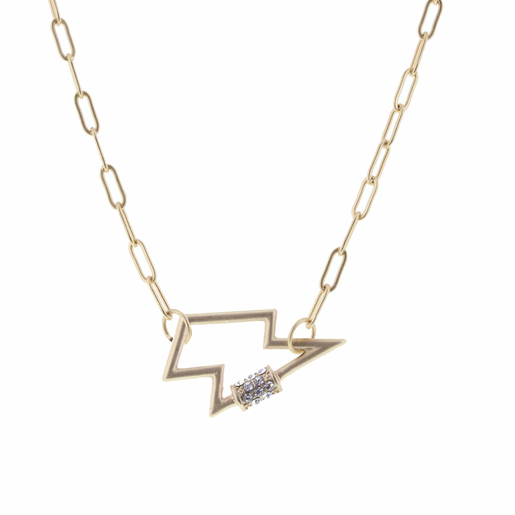 Matte Gold Lightning Bolt Carabiner Necklace