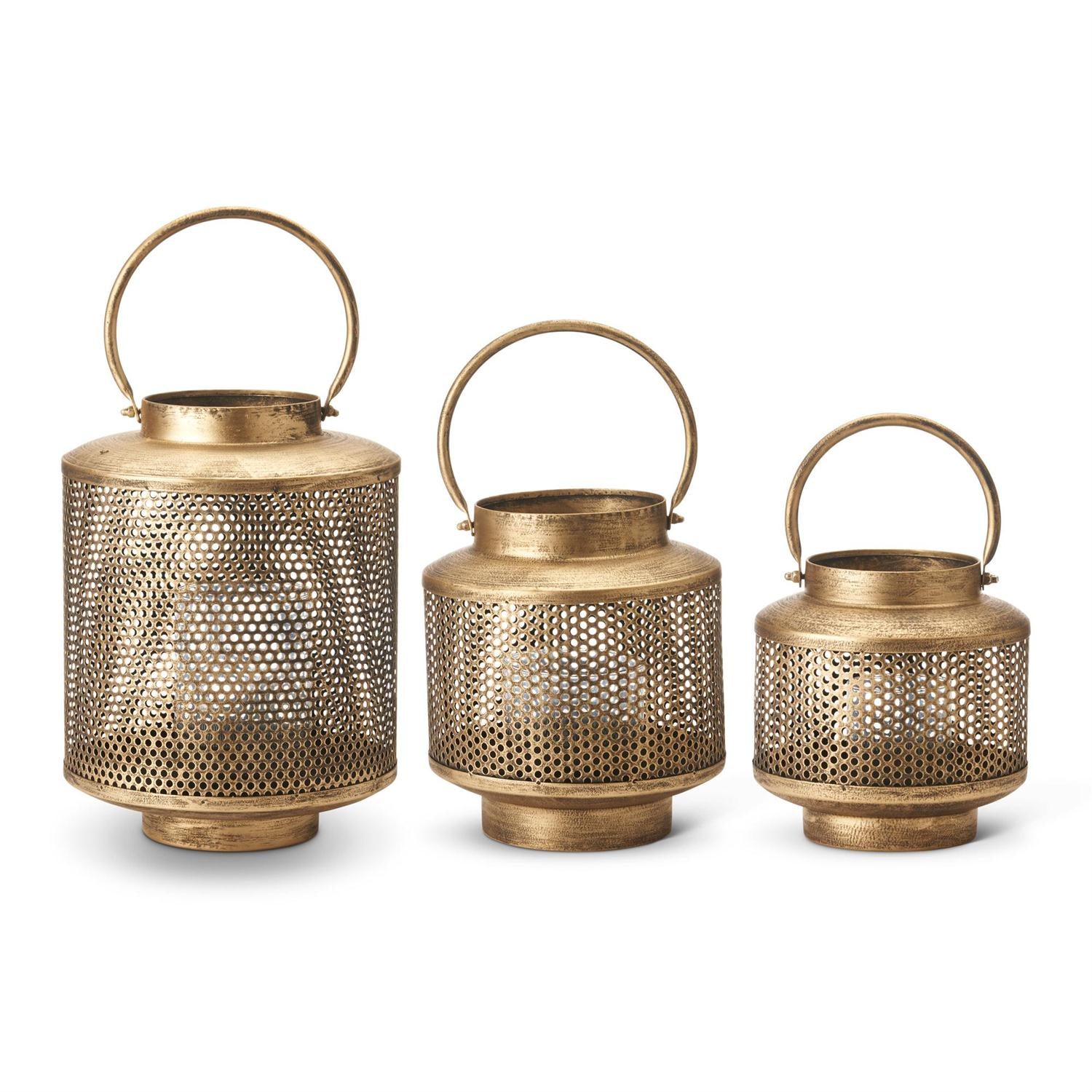 Gold Metal Mesh Lanterns With Glass Hurricane