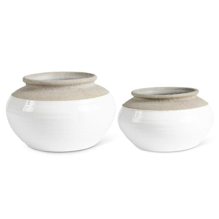 White And Natural Stone Pot (2 Size Options)