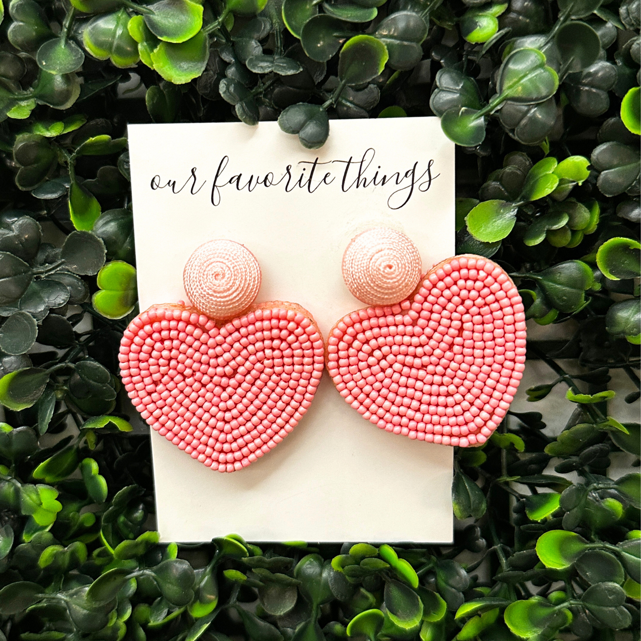 Pink Beaded Heart Earrings