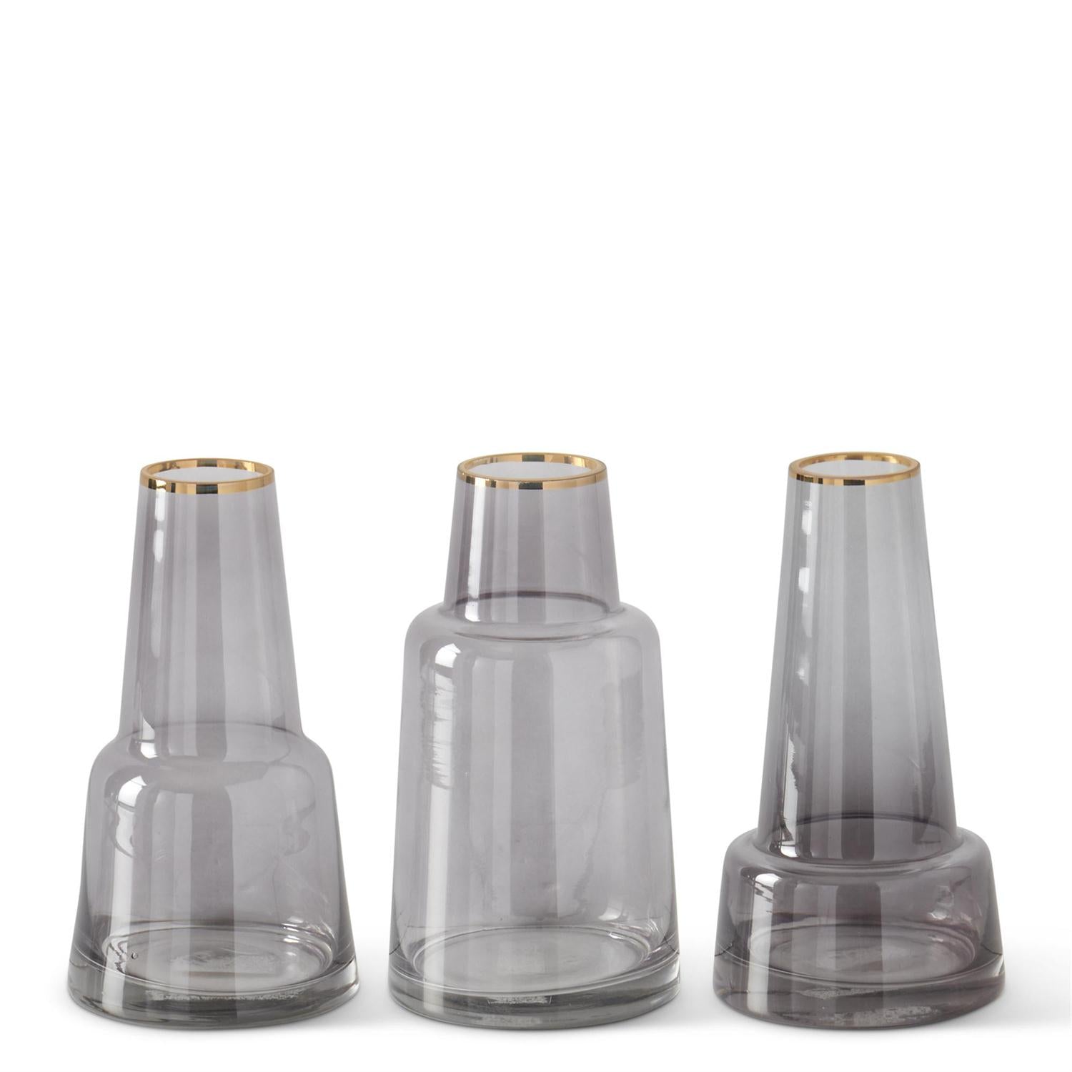 Gray Glass Vase with Gold Rim (3 shape options)