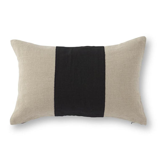Natural Italian Linen Pillow With Black Stripe | 14"x20"