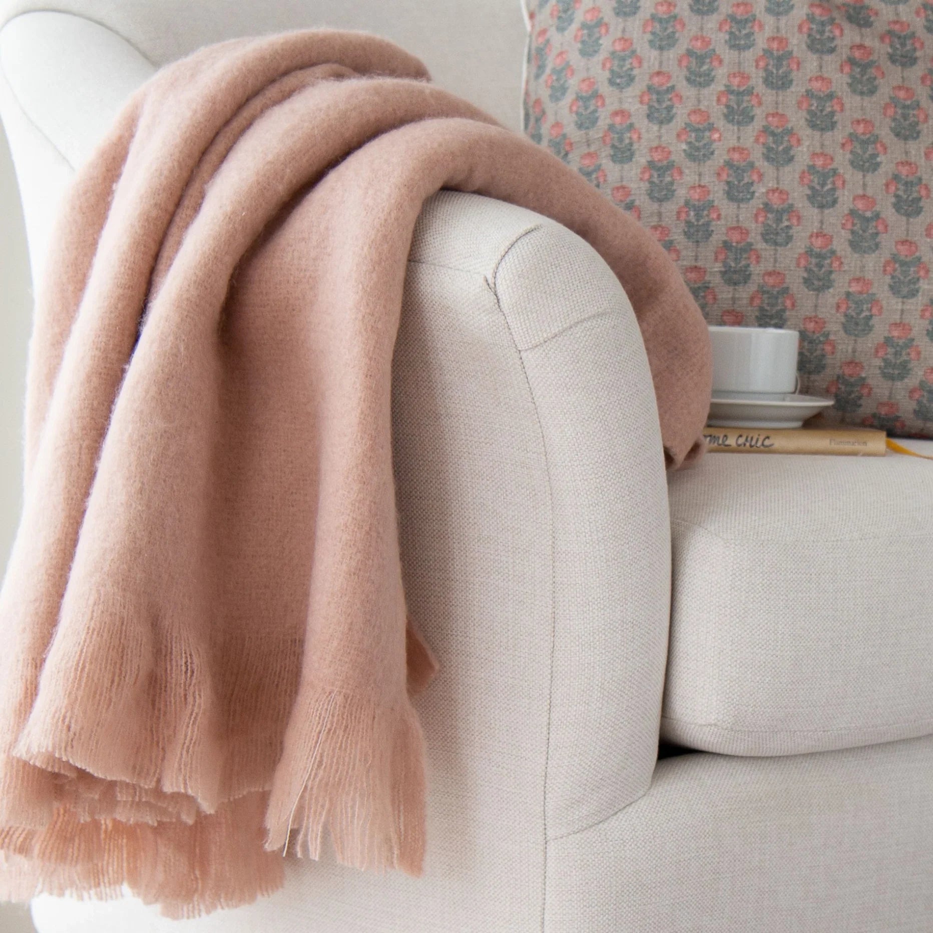 Adley Faux Mohair Throw | Rose