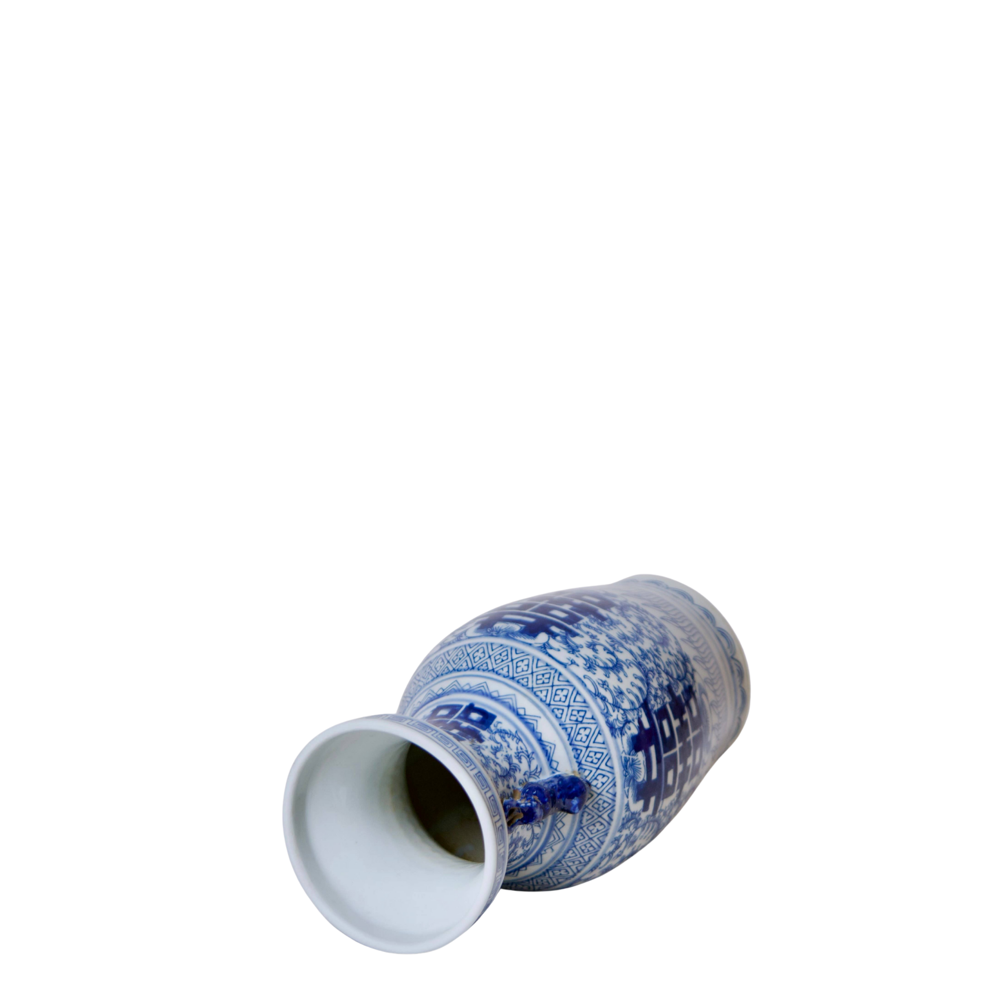 Double Happiness Blue & White Small Lug Vase
