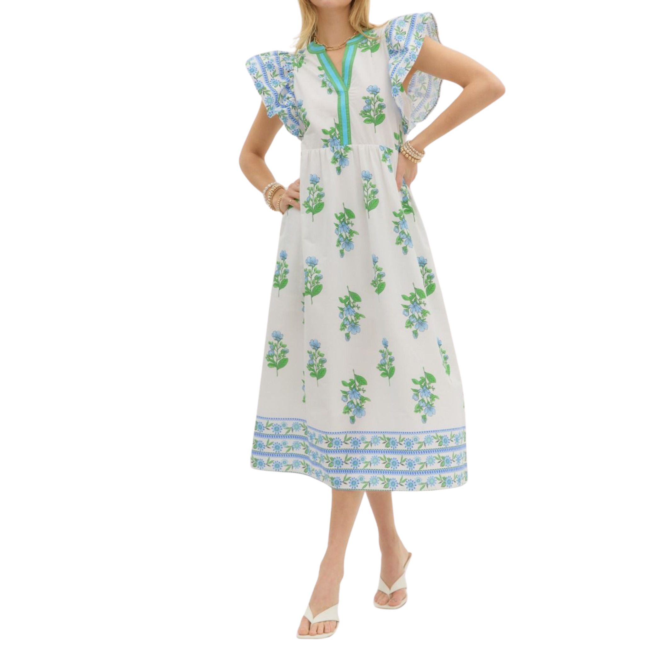 Bloom & Border Flutter Sleeve Midi Dress