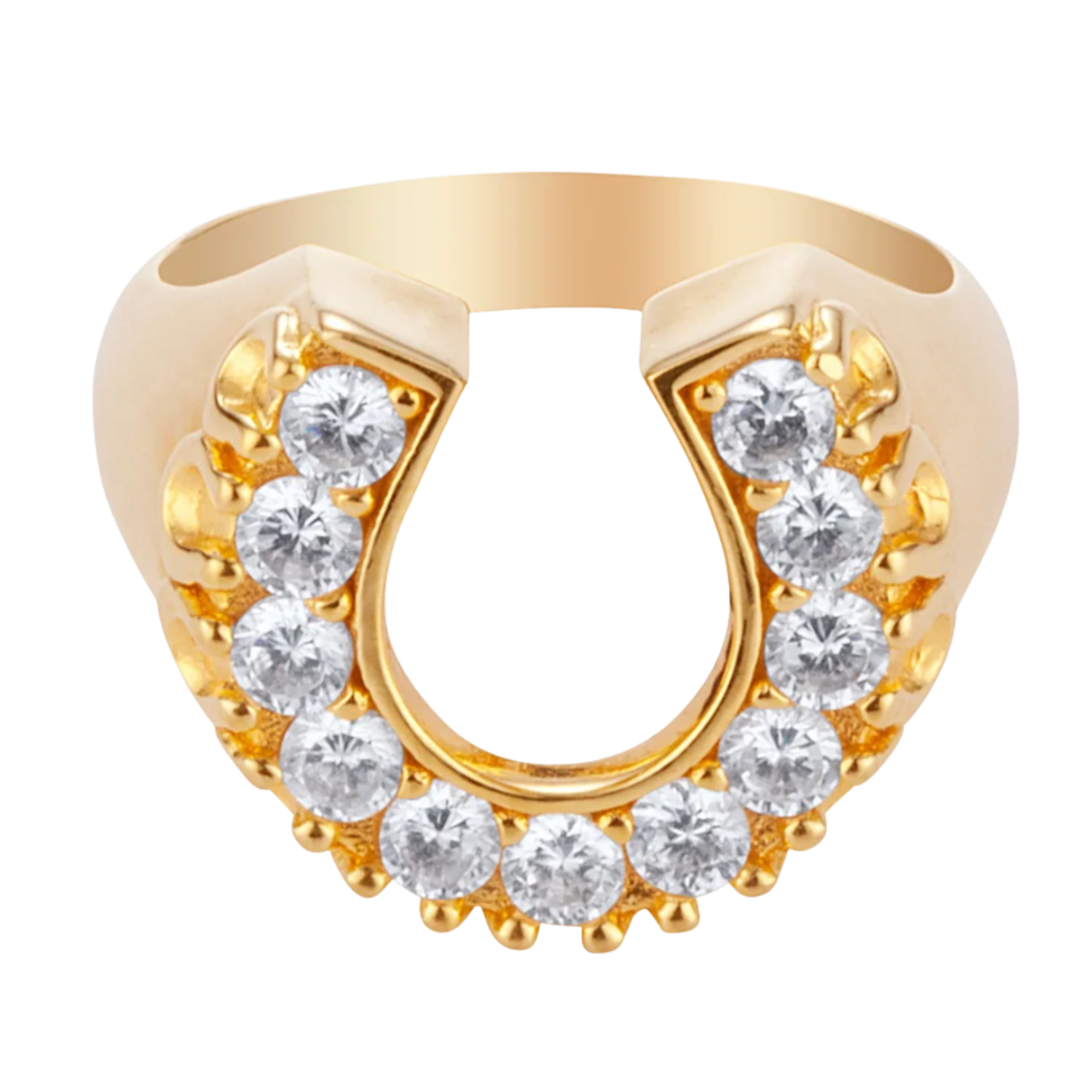 Lucky Horseshoe Ring – Steel and CZ 14K Gold