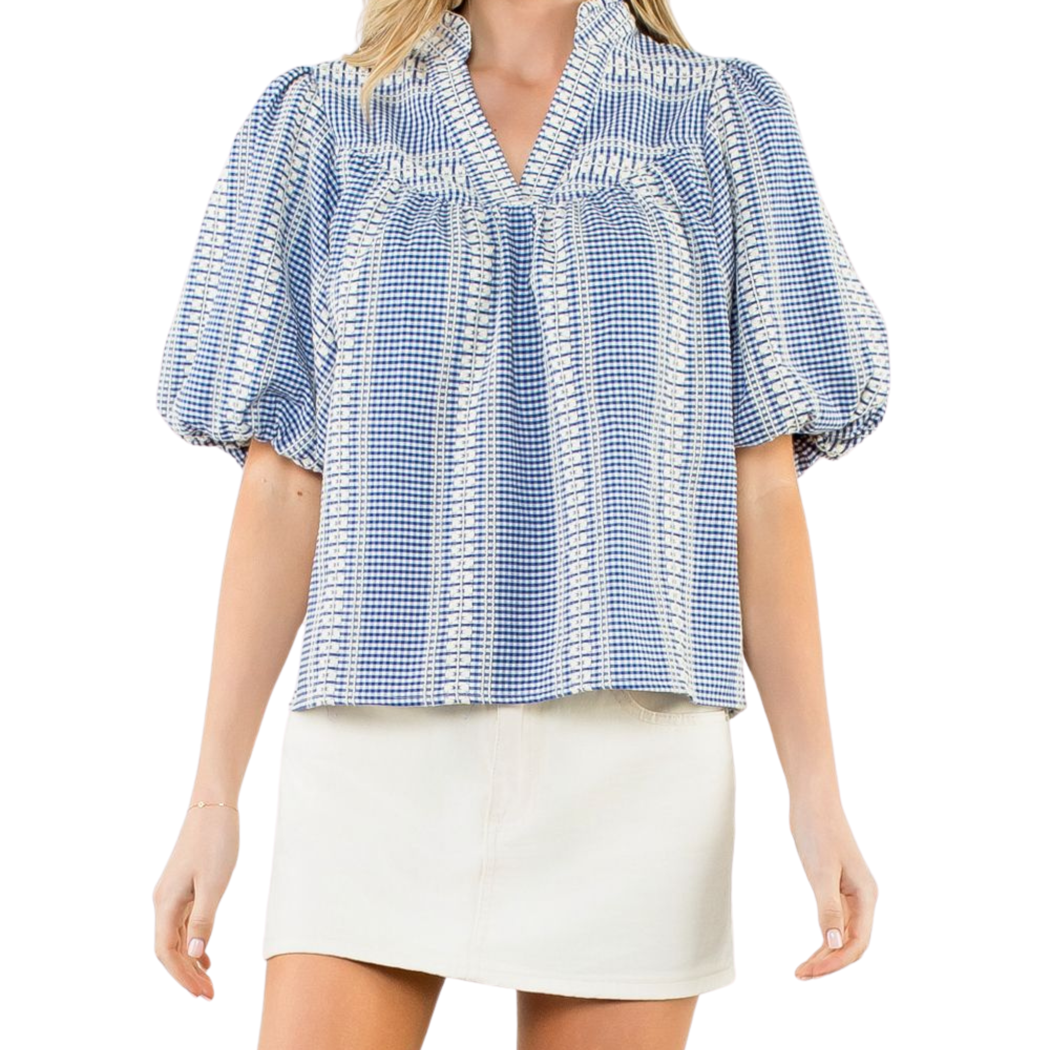 Embroidered Gingham Top