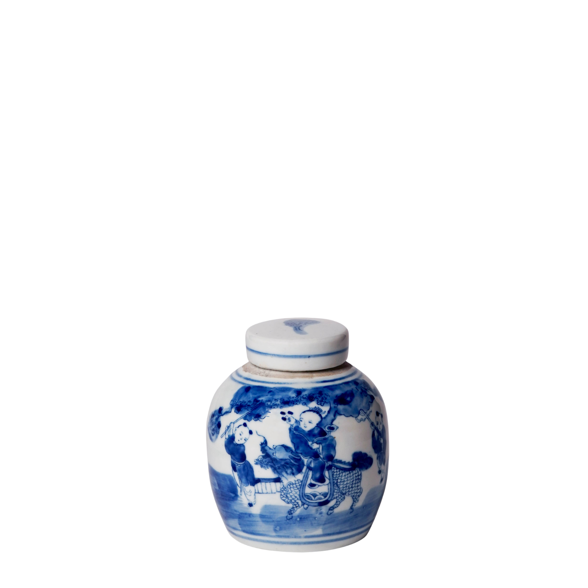 Blue and White Porcelain Mini Playing Children Round Jar