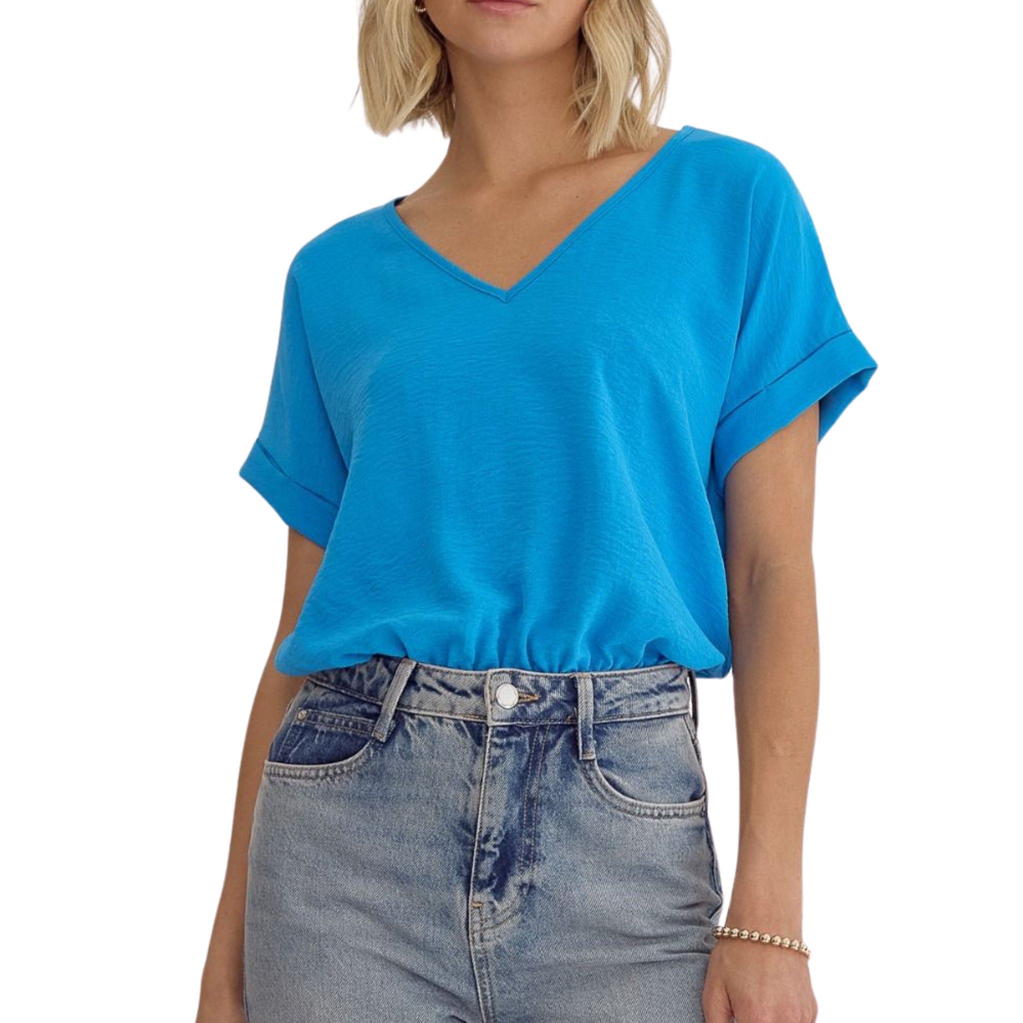 Women's V-Neck Short Sleeve Bodysuit | French Blue