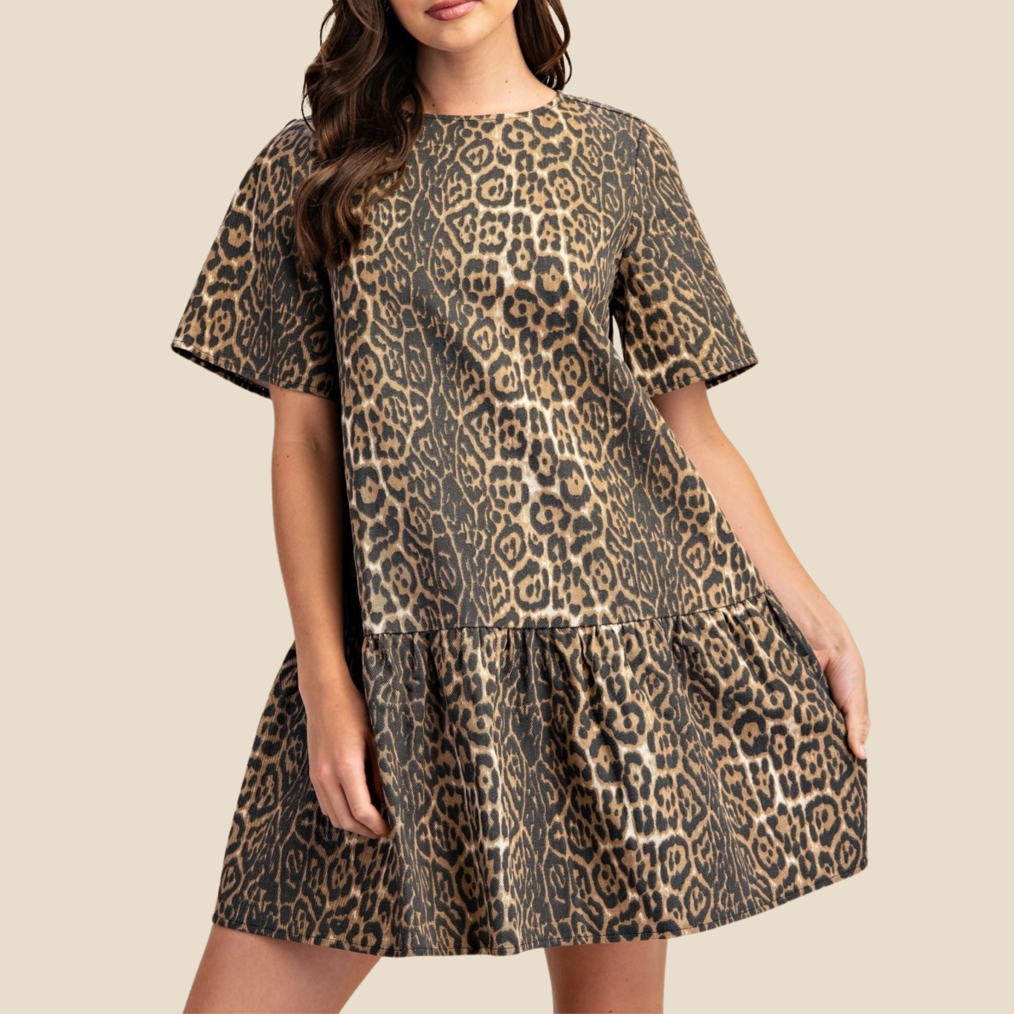 Leopard Print Denim Mini Dress