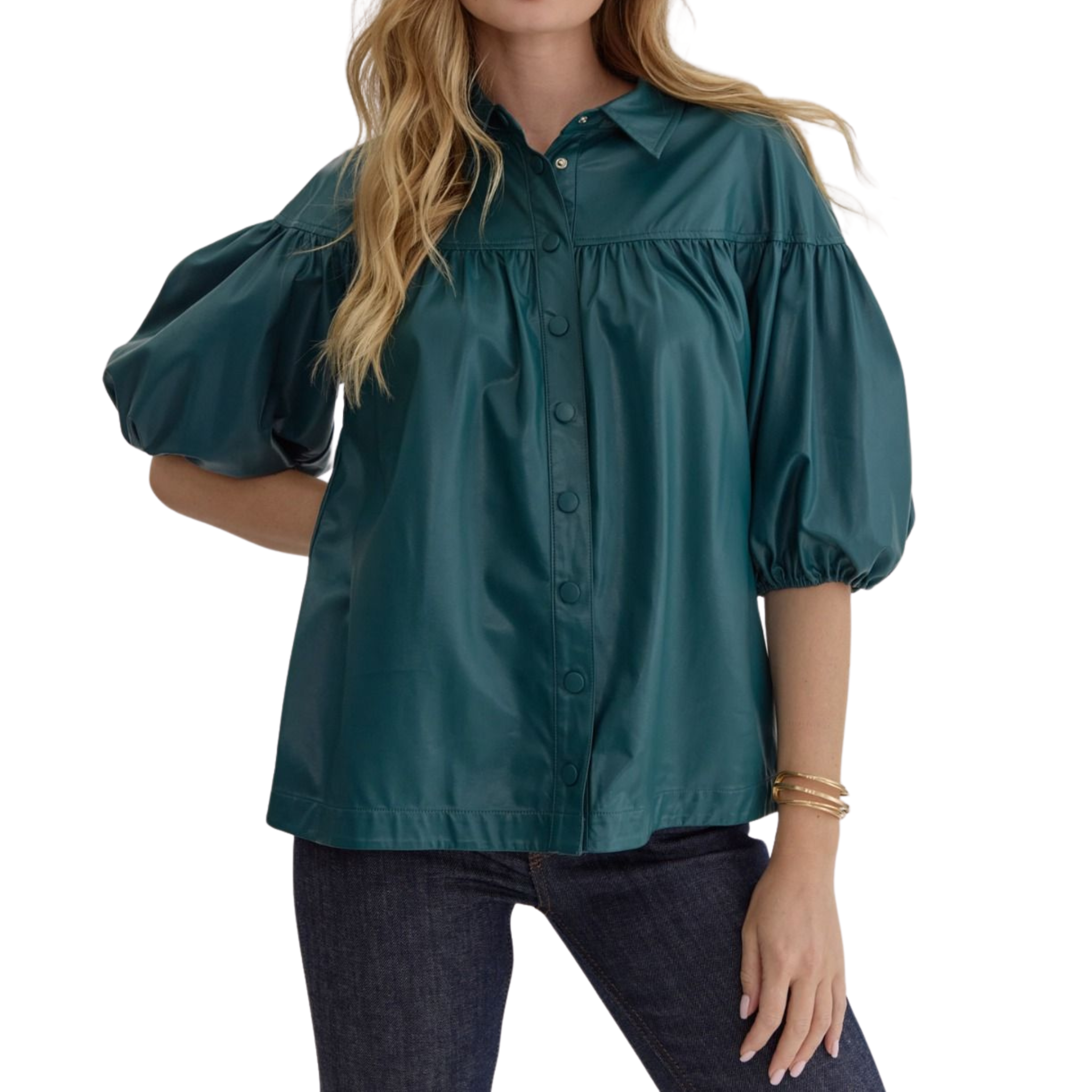 Faux Leather Button-Down Top