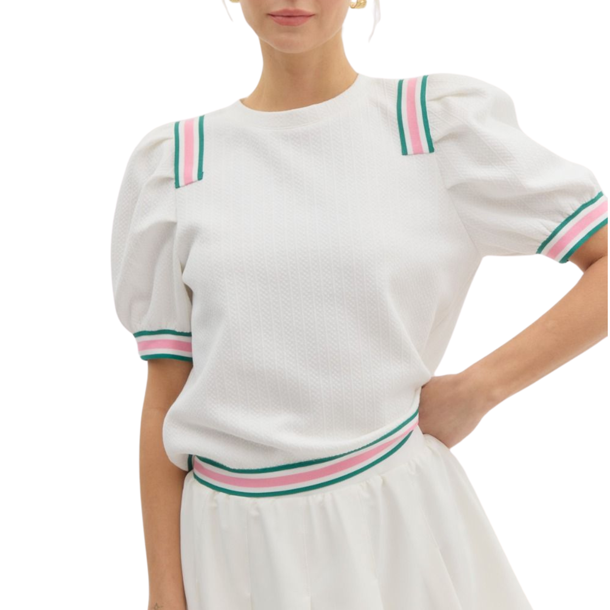 Textured Knit Puff Sleeve Top