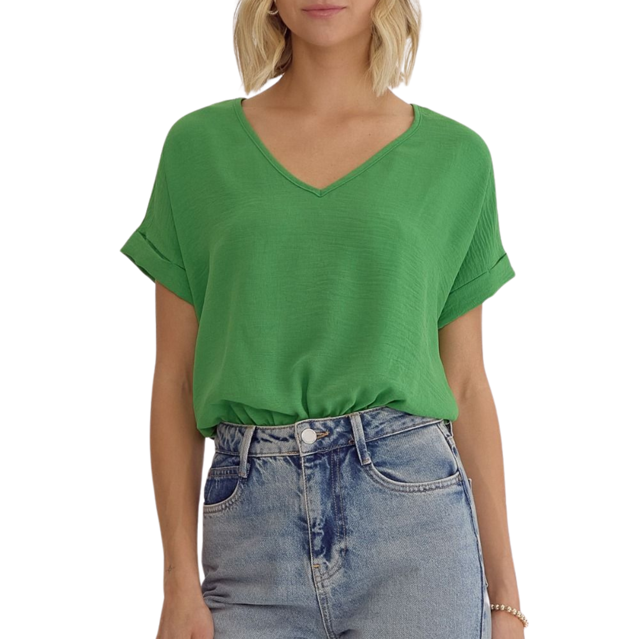 Women's V-Neck Short Sleeve Bodysuit | Green