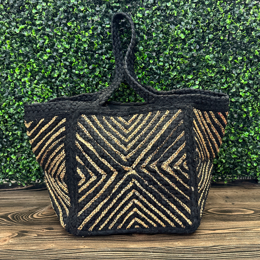 Shimmer Stripes Tote Bag, Black