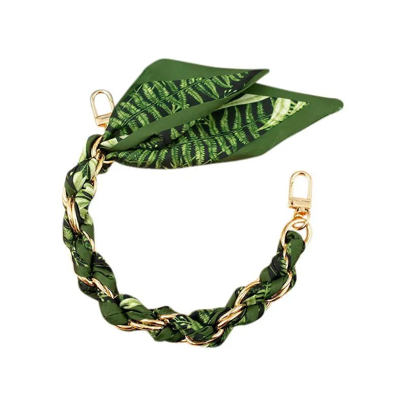 Silk-Style Chain Phone Strap | Tropical Fern Scarf Accent